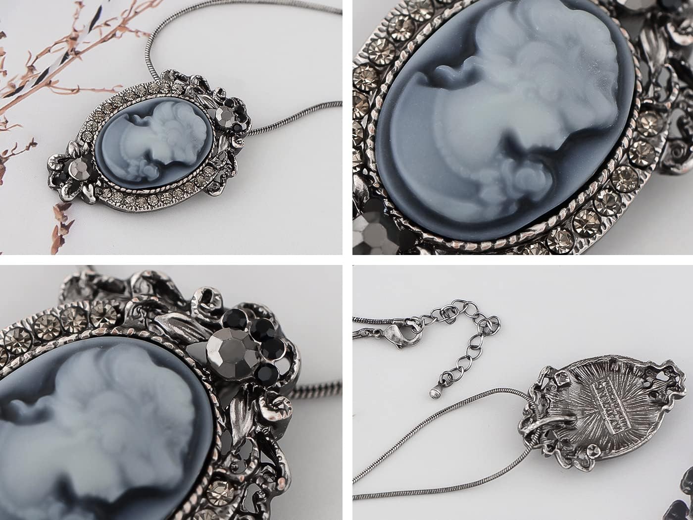 Alilang Vintage Inspired Rhinestones Cameo Lady Victorian Maiden Pendant Necklace