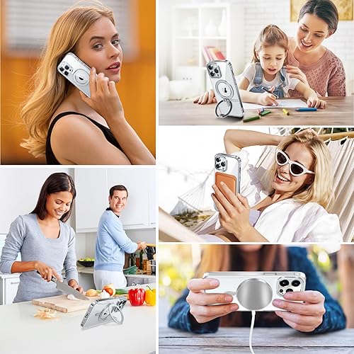Miniatura 6 de Funda magnética para iPhone 14 Pro Max compatible con Magsafe, iPhone 14 Pro Max con soporte de anillo giratorio de 360, translúcida esmerilada a