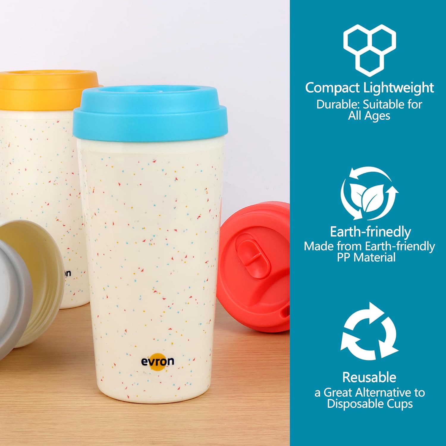 evron Spill Proof Travel Mug with Anti-Leak Locking Lid, Insulated Double-Wall Coffee Mugs for Hot and Cold Drinks (16oz 4 Pack) - Image 3