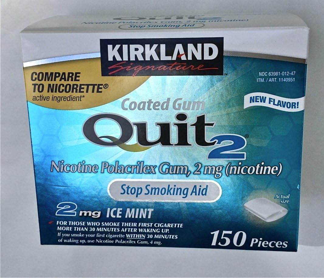 Kirkland Signature Ice Mint Quit Smoking Gum, 2 mg, 150 Count