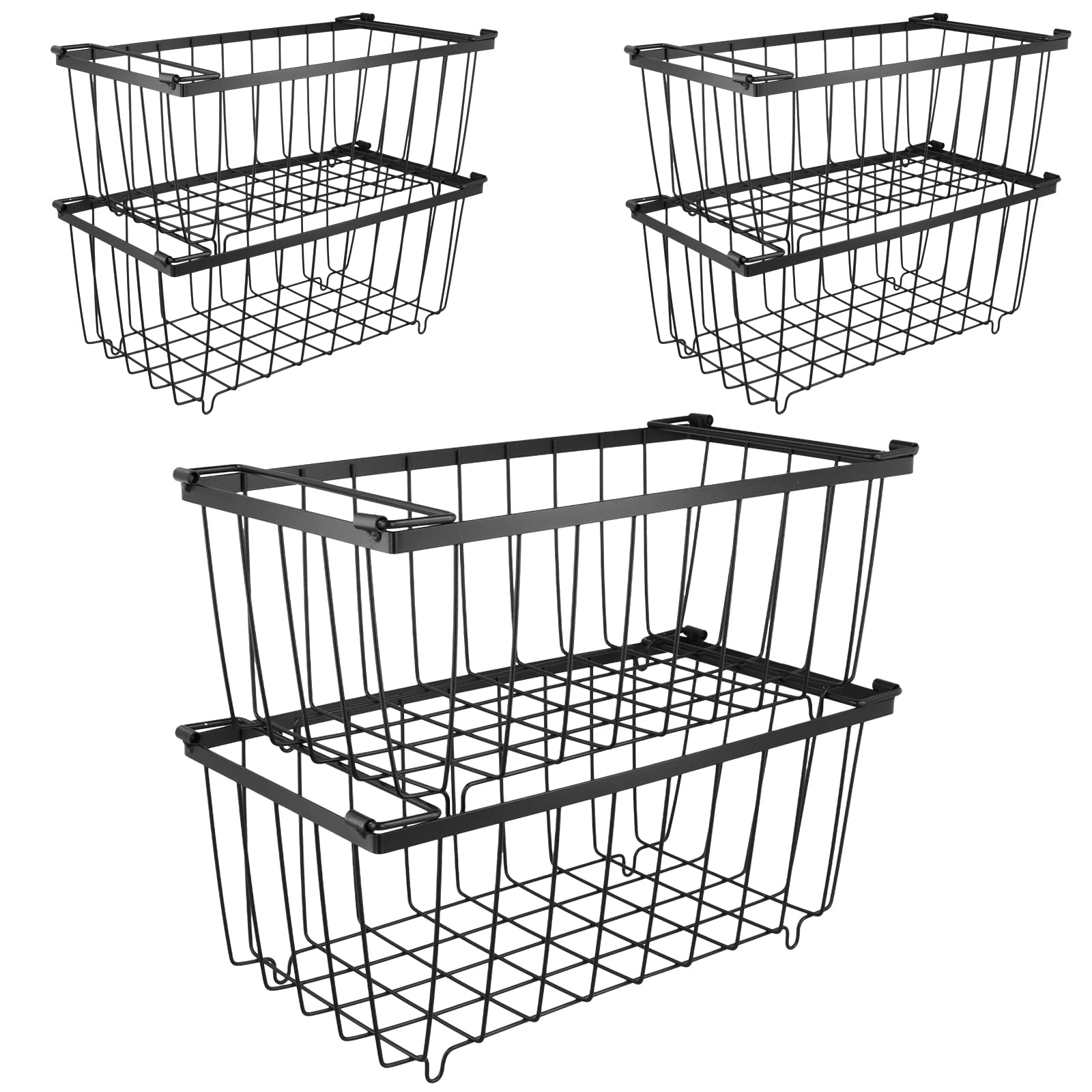 TAICHEUT 6 Pack Chest Freezer Baskets,Stackable Wire Basket with Handles,Deep Freezer Organizer for 198L Freezers, Black