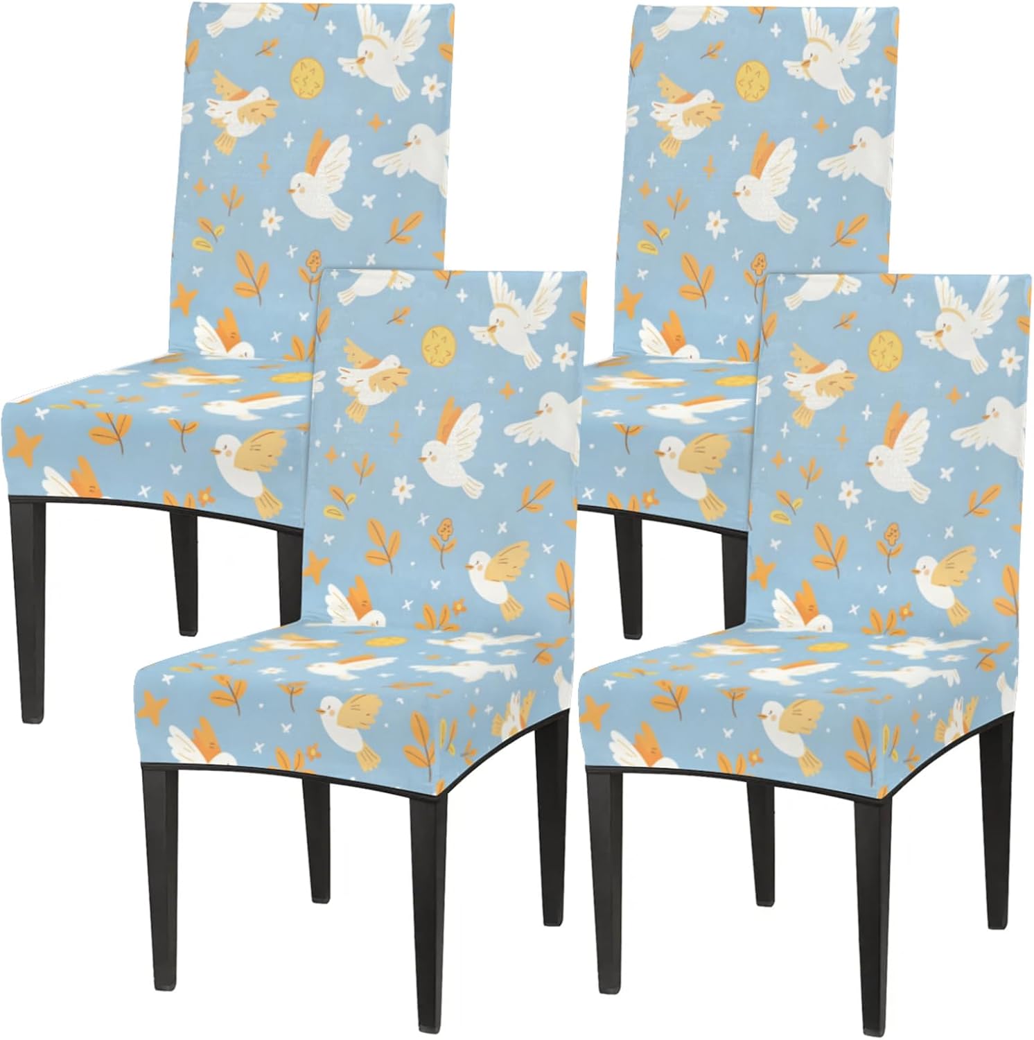 QsirBC Pigeons Leaves Stretch Dining Room Chair Covers Set of 4 Chair Slipcovers Removable Washable Kitchen Seat Covers Chair Protectors for Hotel Party Wedding