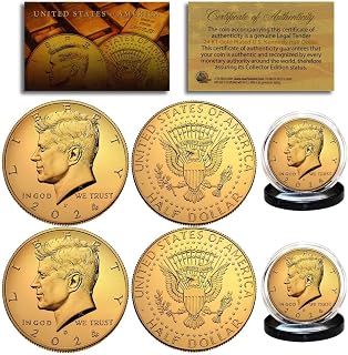 2024 Gold Plated JFK Kennedy Half Dollar U.S. 2-Coin Set - Both P & D Mint - with Capsules and COA