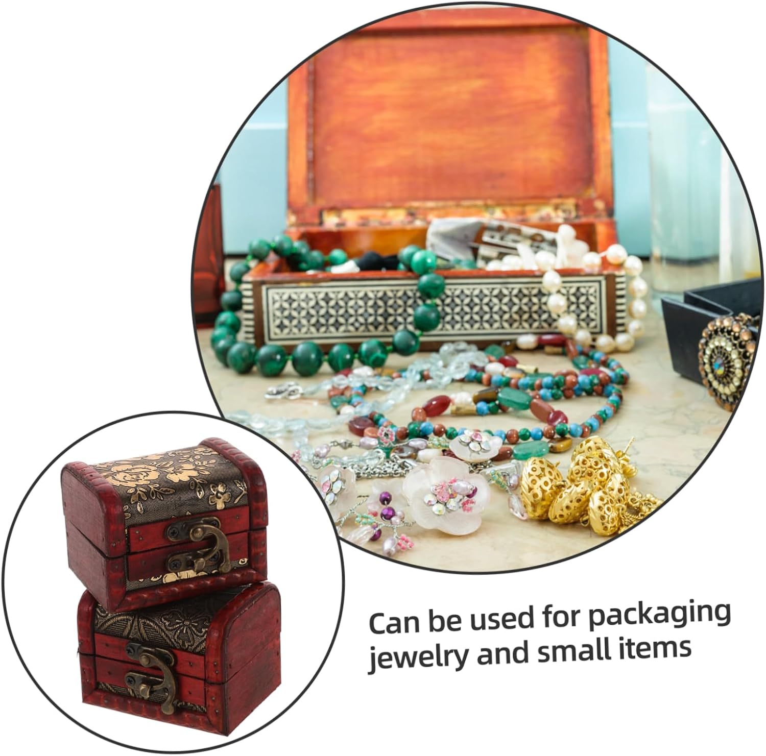 Vintage Wooden Box Set of 2 8cm Jewelry Storage Case Lock Rustic Trinket Holder for Adults and Boys and Girls for Keepsakes and Decorative Display