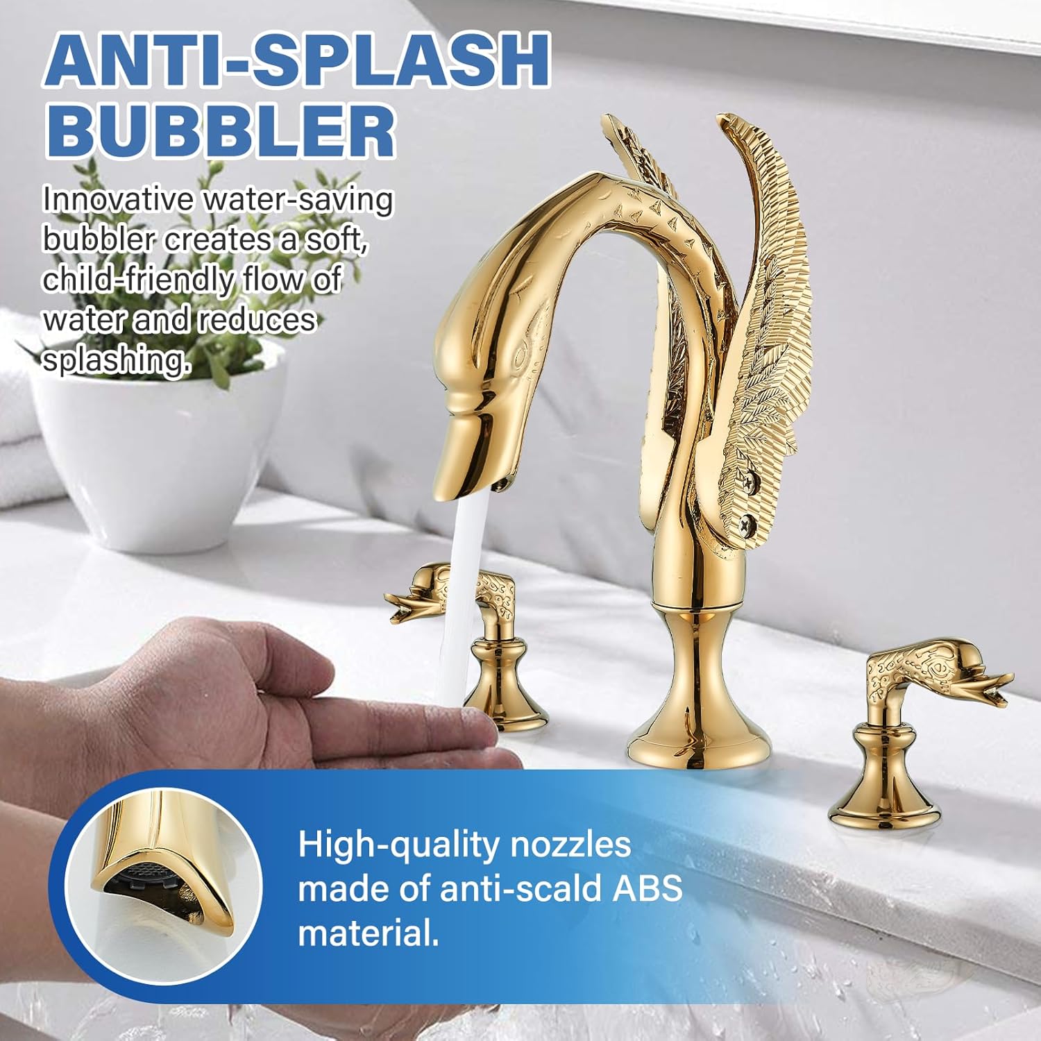 Luxurious Gold Swan Vessel Sink Faucet with Dual Handles