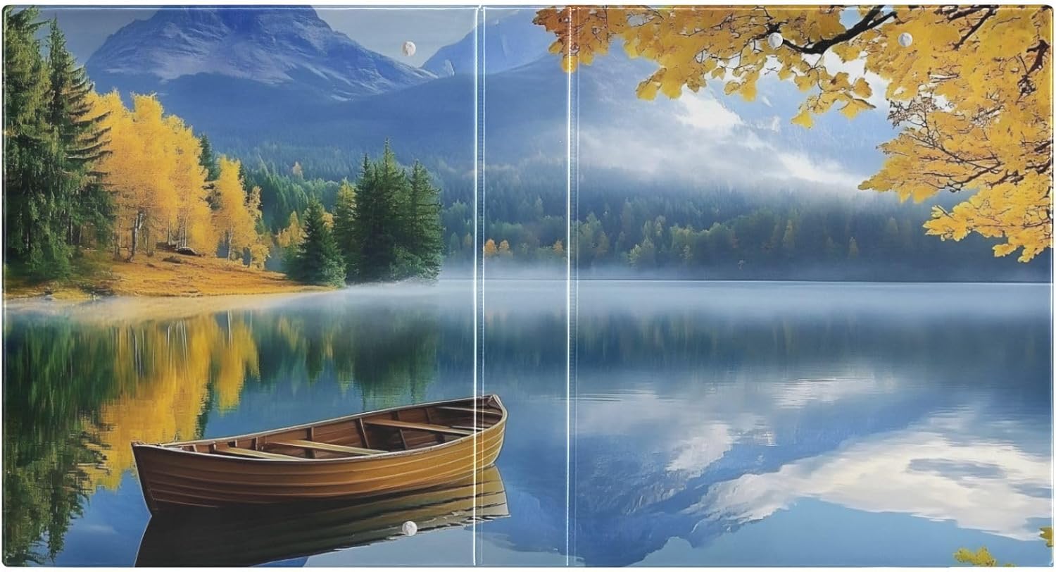 Landscape Boat Autumn Lake 3 Ring Binder 1.5 Inch Round Ring Binder with Clipboard Round Ring Binder with 3 Interior Pockets 200 Sheet Capacity 1 Pack