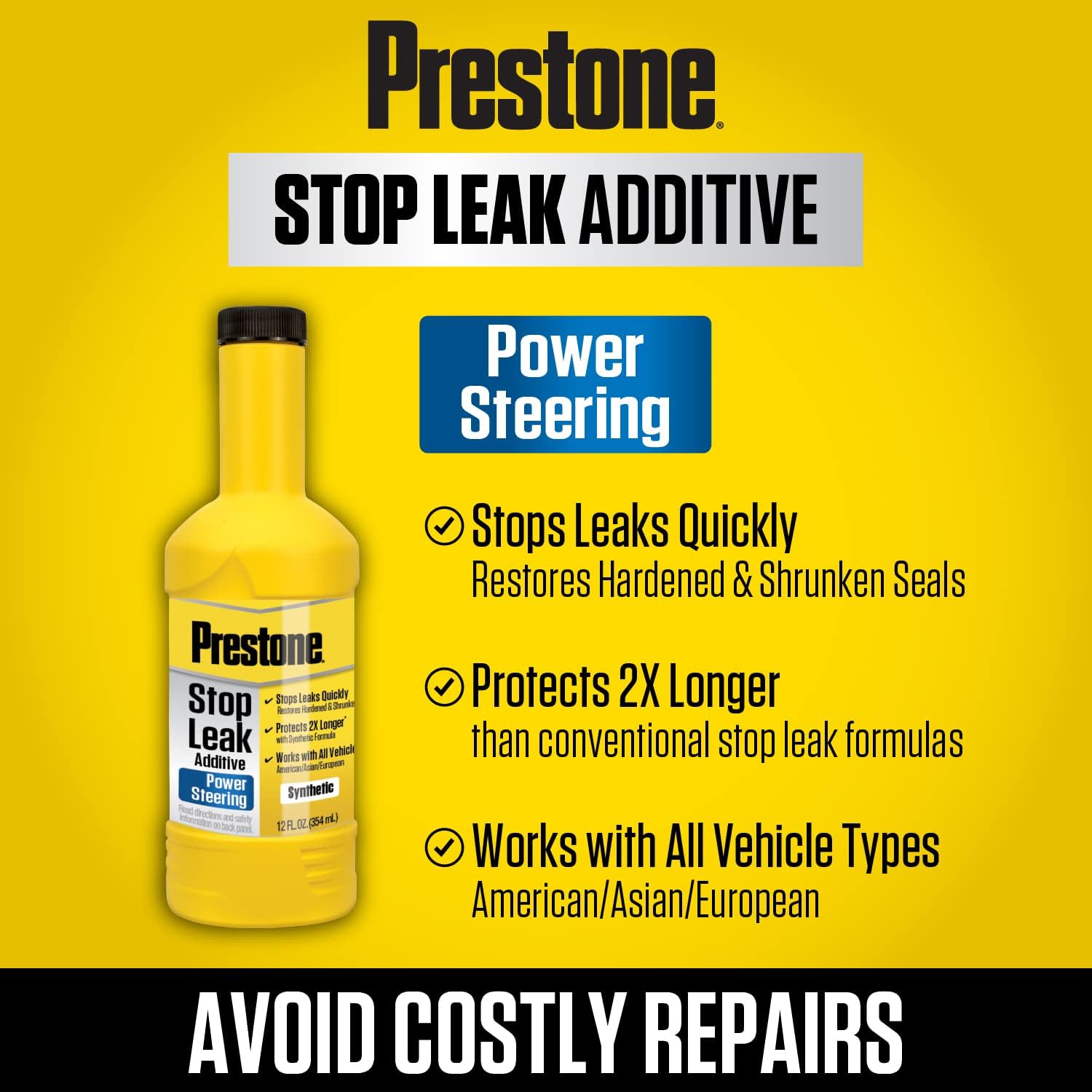 Prestone AS274-6PK Synthetic Power Steering Fluid Stop Leak, 12 oz., 6 Pack