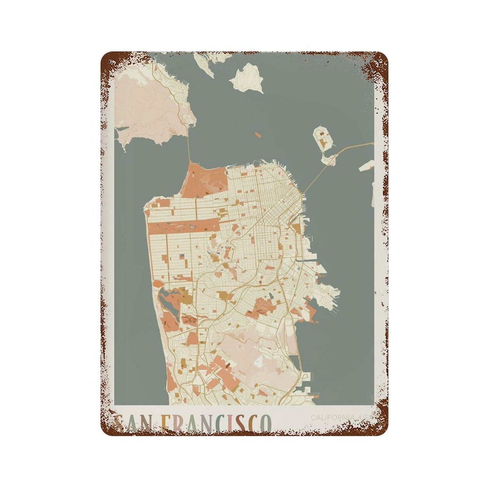 xiaoxiaoshen San Francisco Map City of USA Boho Wall Decor Art Metal Tin Poster Modern Home Decor Art Home Bar Shop Decorations Vintage Sign 40x30cm