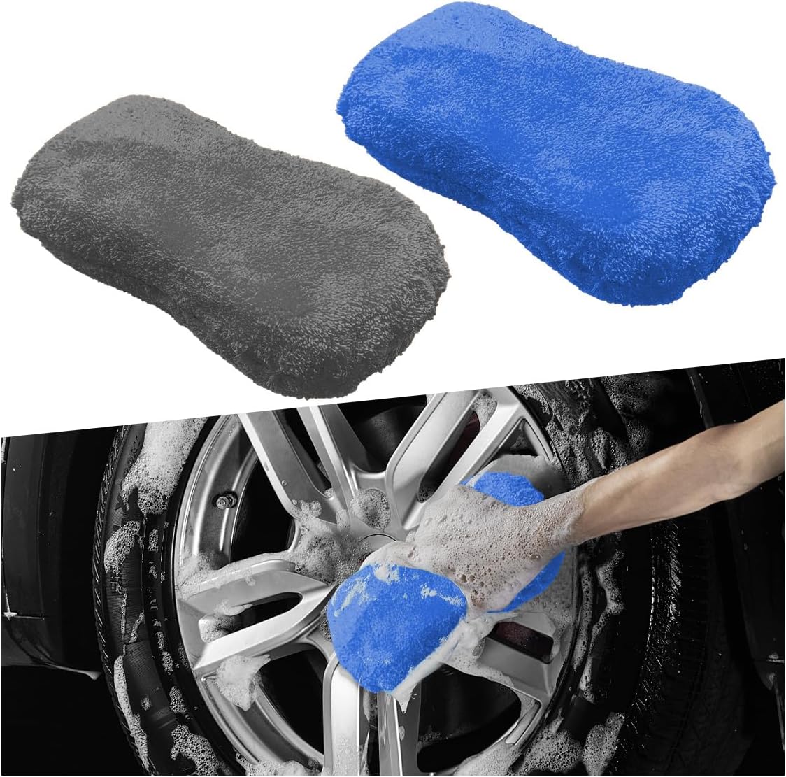 2PCS Microfiber Car Wash Sponge for Cleaning, Soft Non-Scratch Sponge for Household Cleaning, Coral Cleaning Sponge for Car Truck Motorcycle (Orange&Yellow)