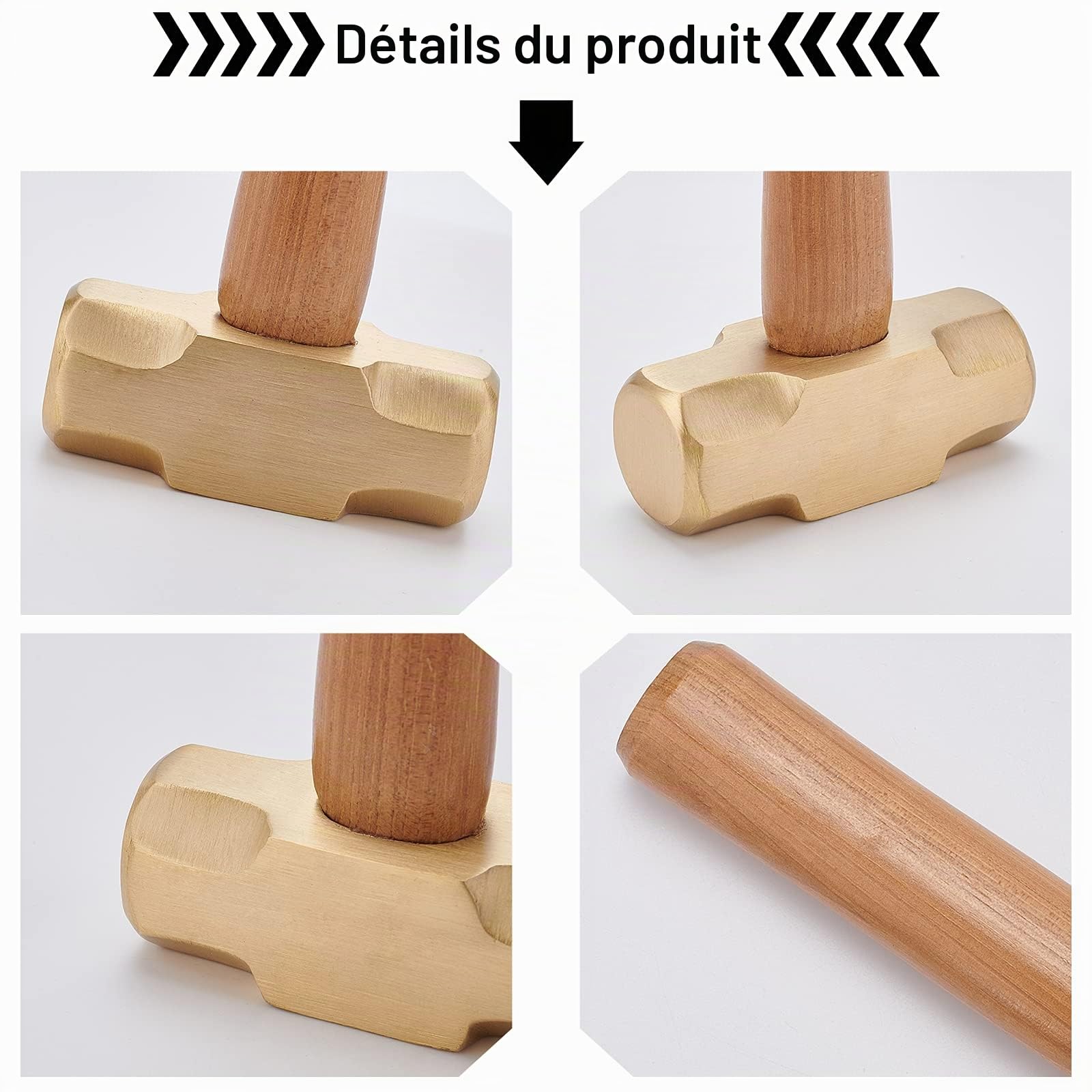 PH PandaHall 1 Livre Marteau en Laiton Marteau de Bijoux en Laiton avec Manche en Bois pour les Outils de Fabrication de Bijoux Artisanale le Travail des Métaux Bracelets Bagues, 298x76x30mm