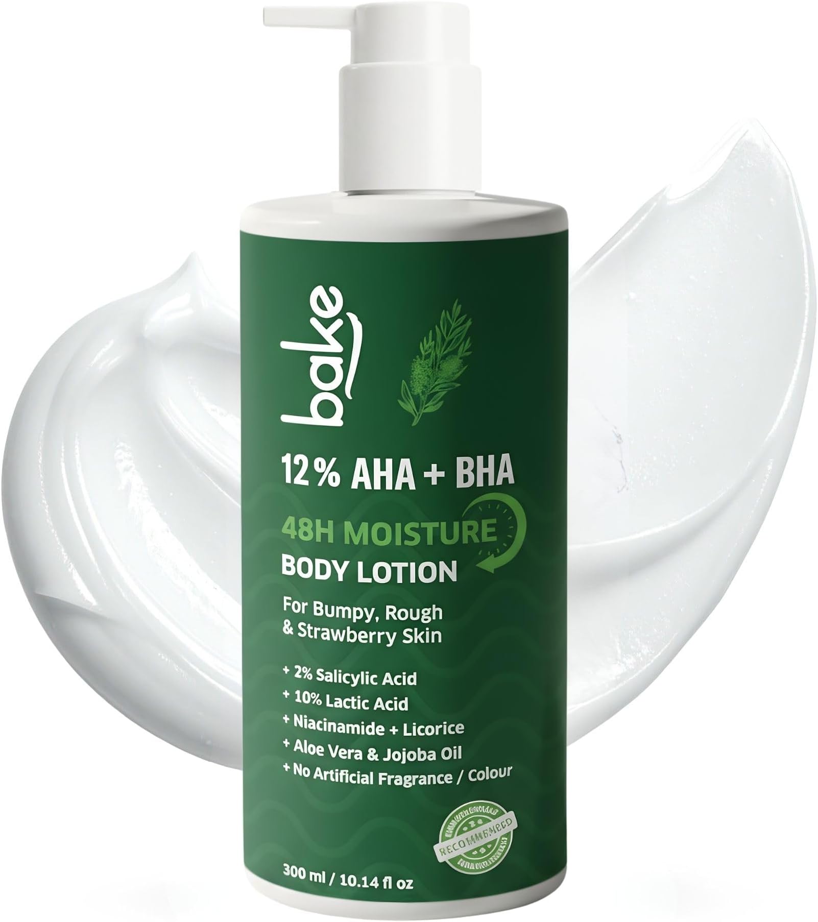 10% AHA + 2% BHA Body Lotion for Strawberry Legs | Lactic Acid & Niacinamide | 48H Moisture, Lactic Acid & Salicylic Acid Lotion for Rough & Bumpy Skin | 300ml