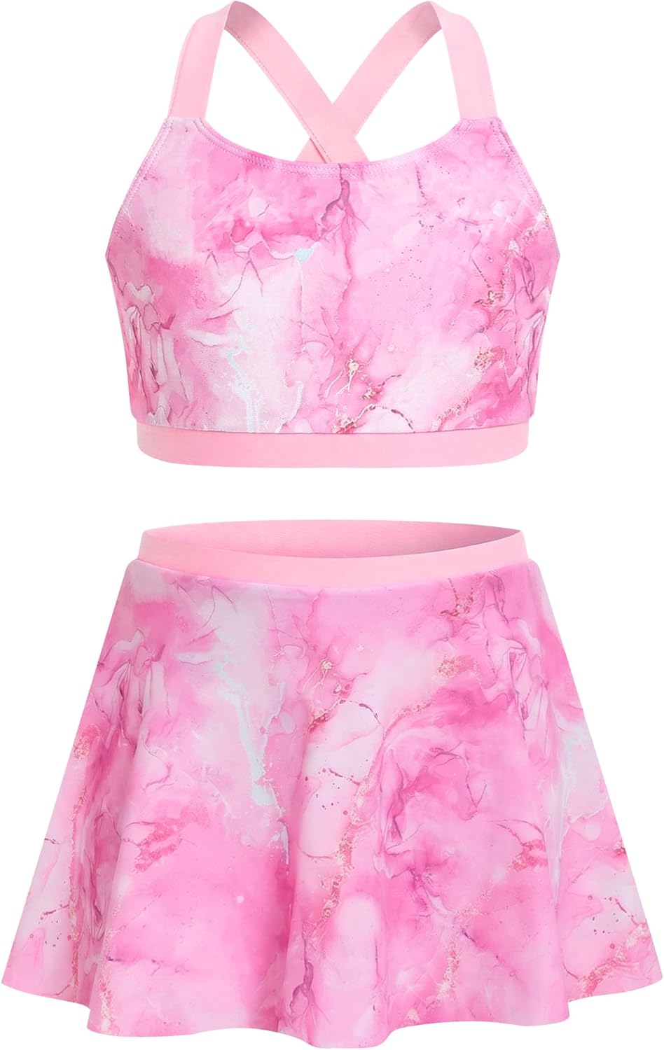 JiAmy 2 Piece Girls Tankini Swimsuits 3D Print Cross Back Bathing Suits with Skirt Swimwear for 3-12 Years