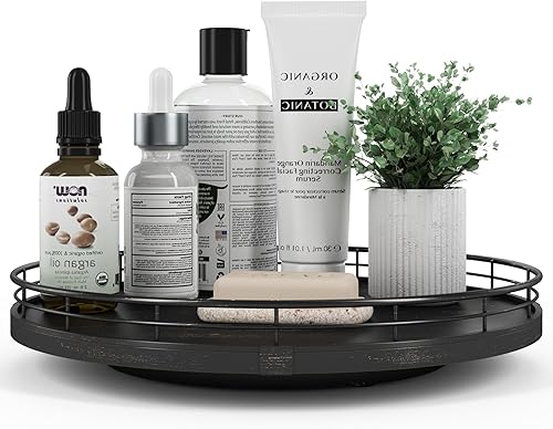 Miniatura 53 de Tabla giratoria redonda de roble de 9 pulgadas para organización en gabinetes, estilo rústico, para almacenamiento en mesa del comedor, despensa,