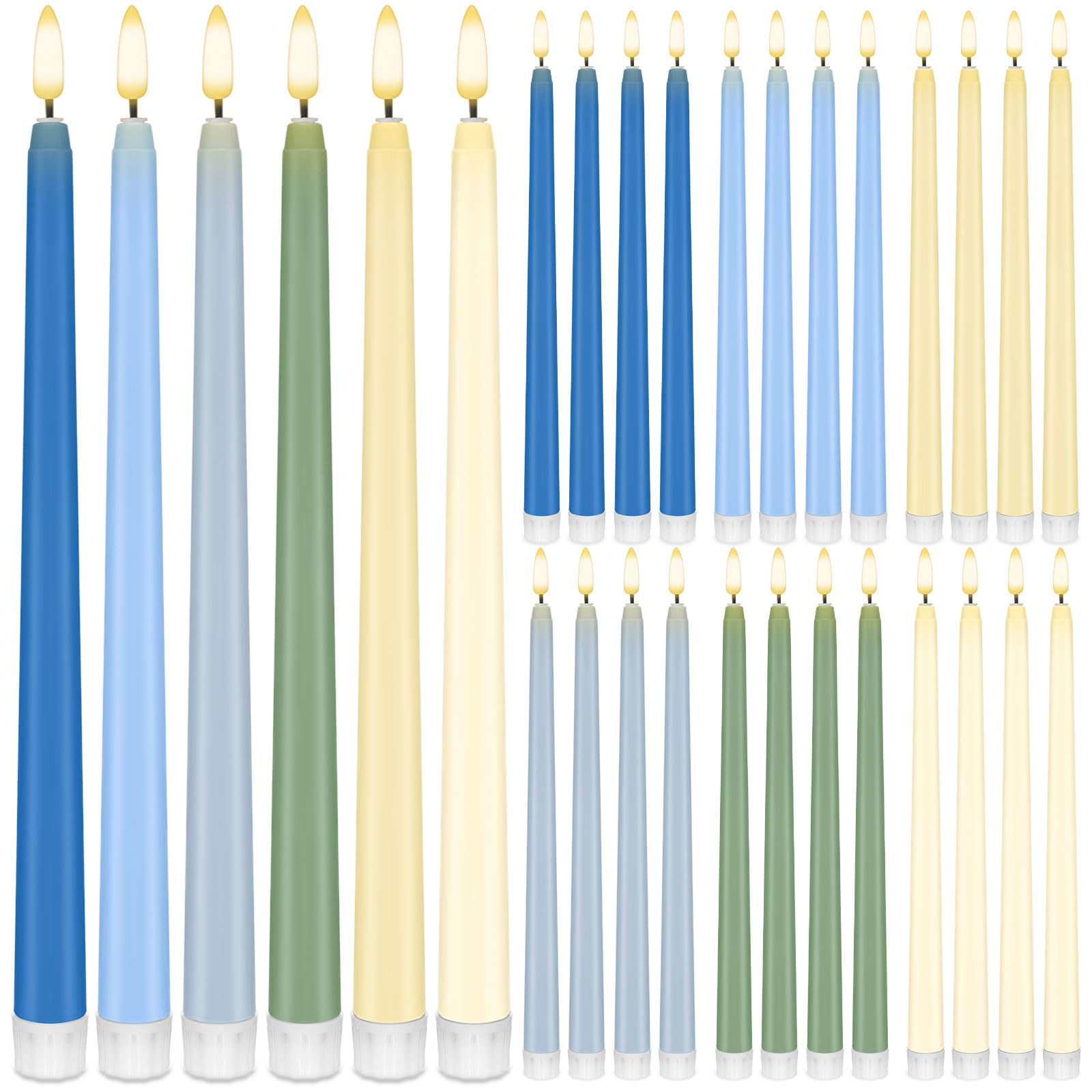 Baquler Velas cónicas LED sin llama de 11 pulgadas, funcionan con pilas, velas cónicas falsas parpadeantes para boda, iglesia, hogar, cena, decoración de Navidad