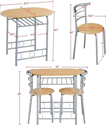 Miniatura 3 de Yaheetech Juego de mesa de comedor de 3 piezas, juegos de mesa de cocina y sillas para 2, juego de mesa de bistró compacto con patas de acero,