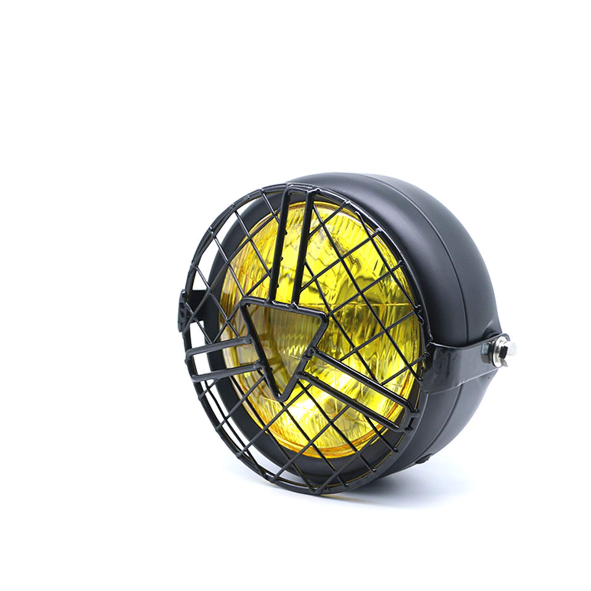 Fari Anteriori per Moto Universale, Faro Alogeno 6'' con Paralume Retrò per Cafe Racer Bobber Chopper CG125 GN125 (Giallo)
