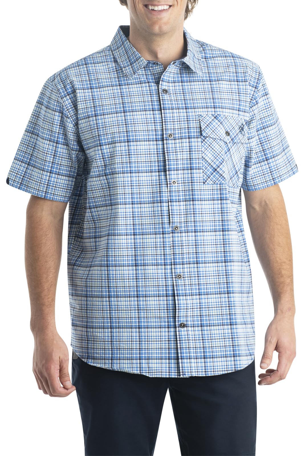 Cromoncent Men's Casual Buffalo Plaid Short Sleeve Shirt - Aloha Blue, 4XL, Lightweight Polyester - View #3