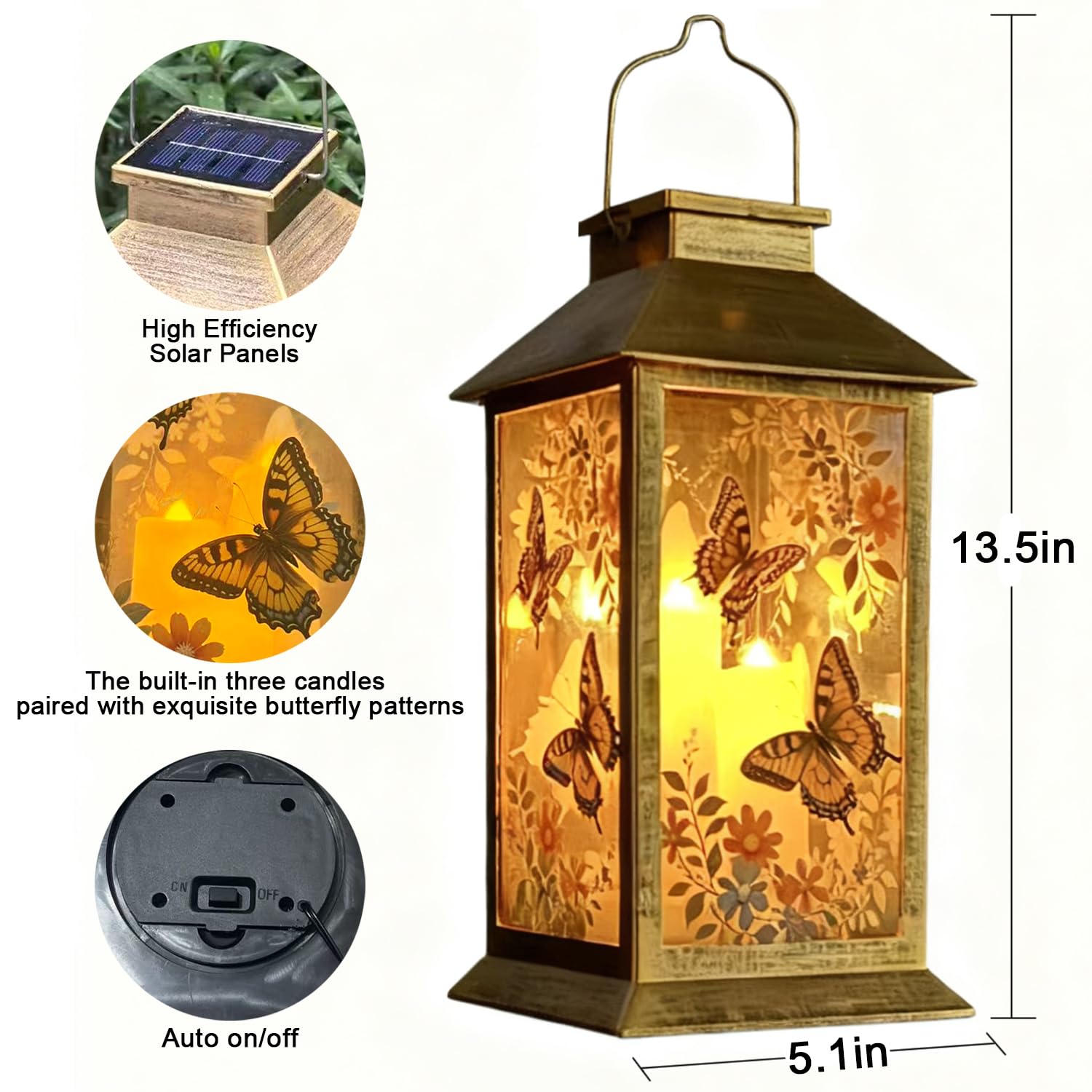 Lanterna solare in PVC 3 LED impermeabile tremolante senza fiamma candele luci cortile giardino decorazione esterna farfalla luci solari regali per mamma nonna Natale