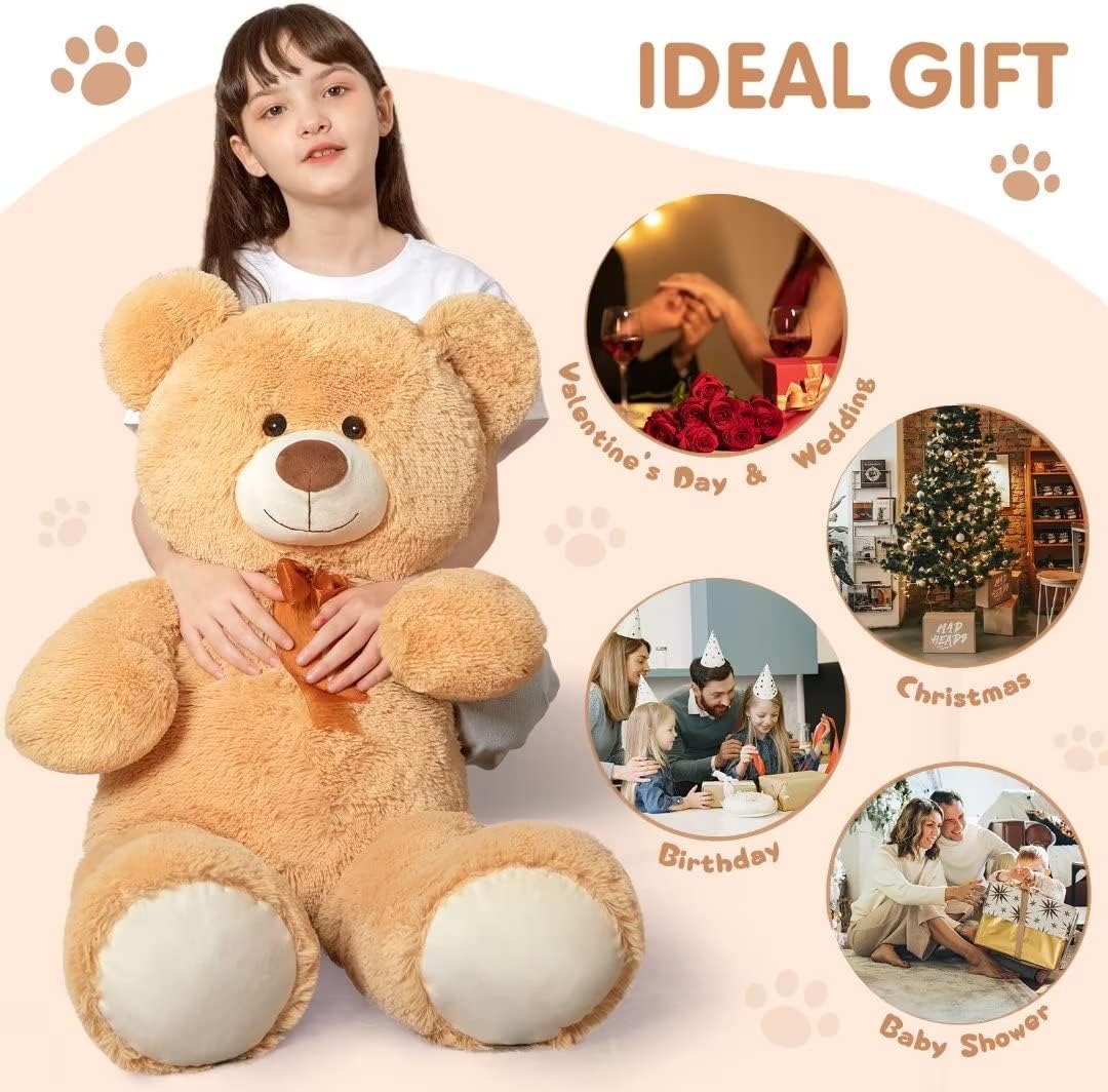 MorisMos Giant Teddy Bear Stuffed Animal 3ft,36'' Big Bear for Kid,Large Stuffed Bear for Baby Shower, Teddy Bear for Girlfriend Boyfriend Wife Mom Fiancée Valentine's Birthday, Tan