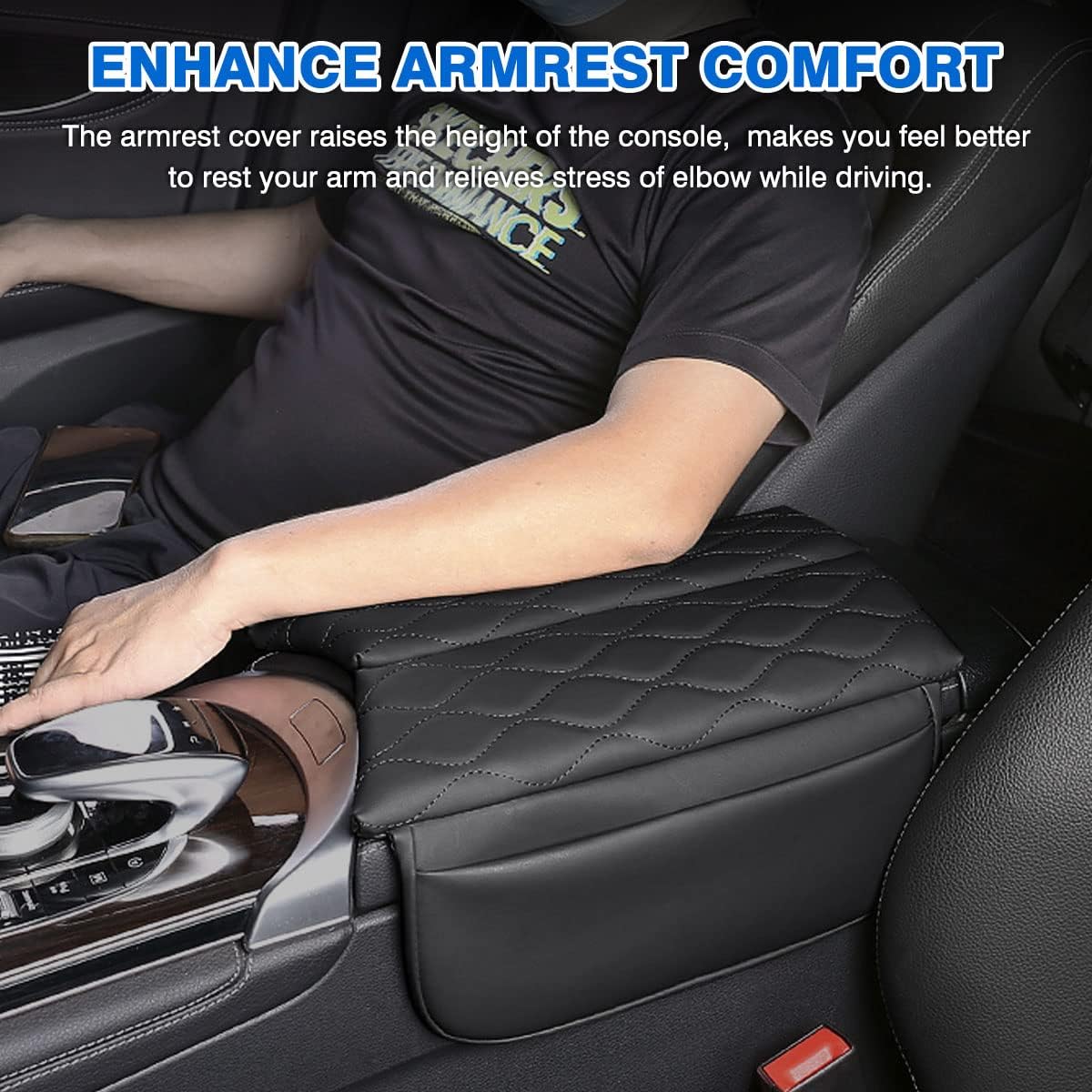 Karltys Center Console Cover for 2015-2021 Mercedes Benz C Class C300 W205 /2016-2022 GLC Class /2019-2024 EQC, Anti-Scratch Leather Waterproof Armrest Console Cover with Storage Pockets (Black)