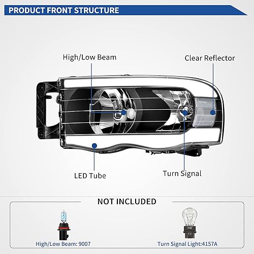 Miniatura 4 de oEdRo Switchback - Faros delanteros LED DRL compatibles con Dodge Ram 150003 04 05 2002 2003 2004 2005 Dodge Ram 2500 3500 Pickup carcasa negra