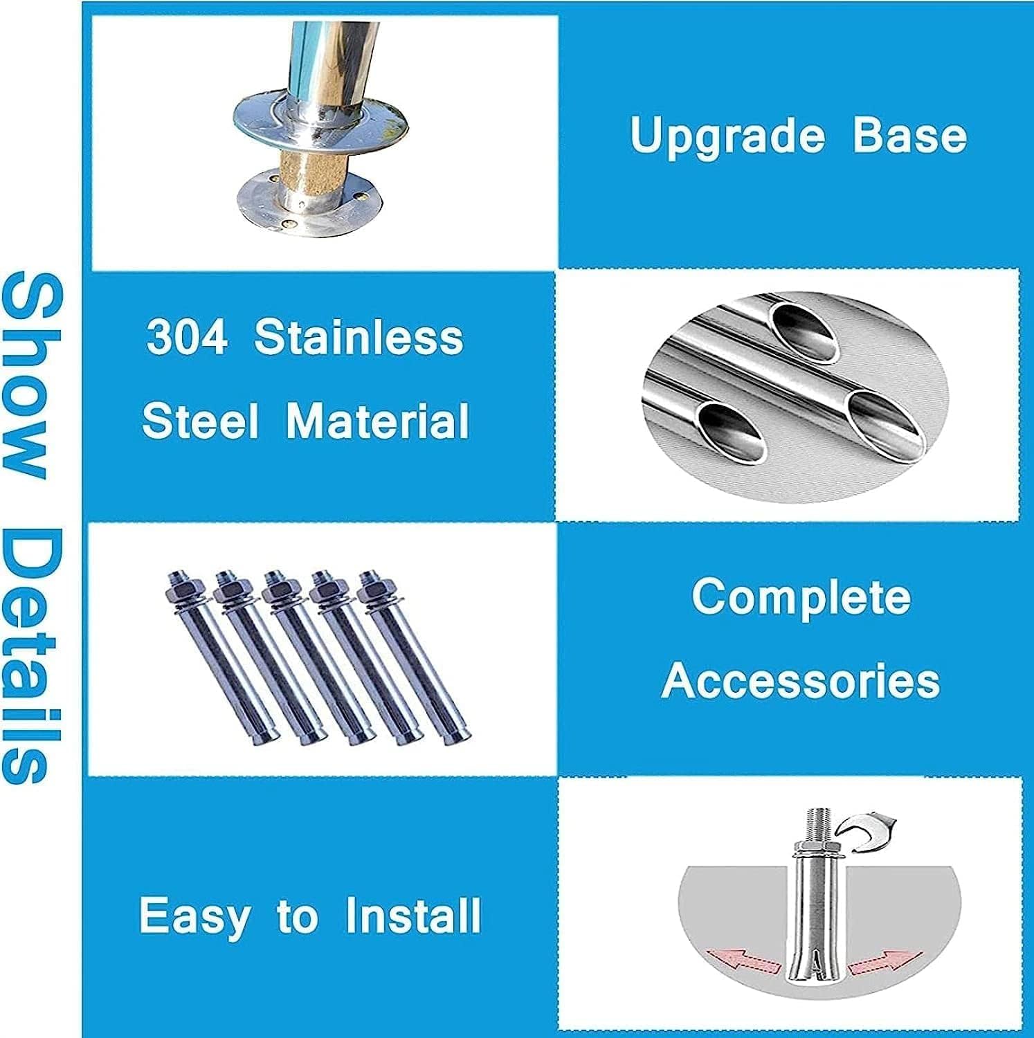 Swimming Pool Safety Hand Rail 1PCS Swimming Pool Handrails, Safety Grips for Ramp Railings, Easy-to-Assemble Spa Handrails, Ladder Step Handrail for Garden Backyard Pools