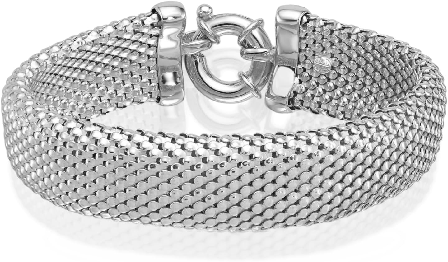 IceCarats 925 Sterling Silver 17.2mm Chunky Mesh Chain Snake Bracelet 8 inch Polished, Textured For Her
