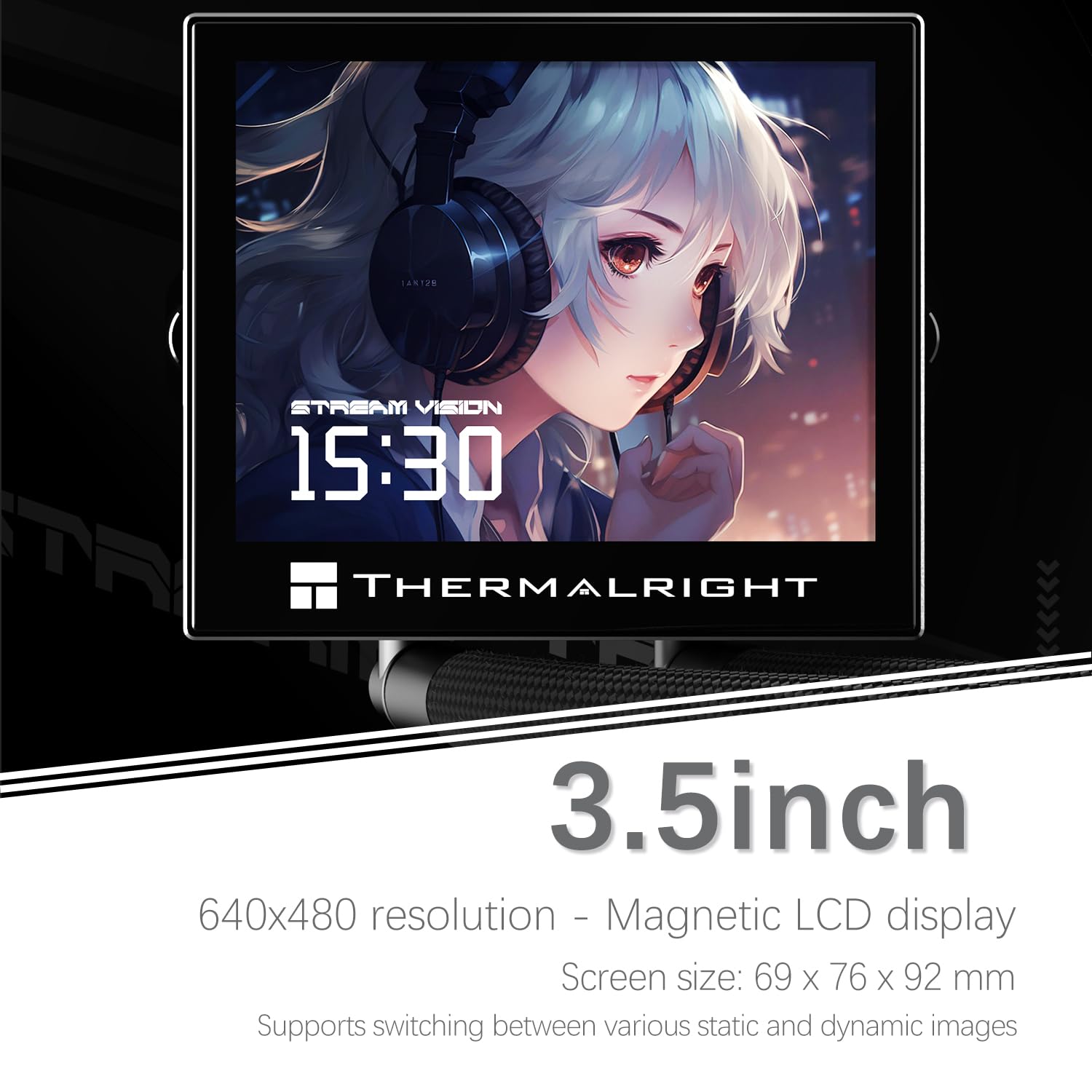 TR-Thermalright Stream Vision 360 Black Liquid CPU Cooler, schermo LCD IPS da 3,5 pollici con risoluzione 680 x 480 magnetica, testa fredda con ventola incorporata integrata, radiatore da 360 mm, per