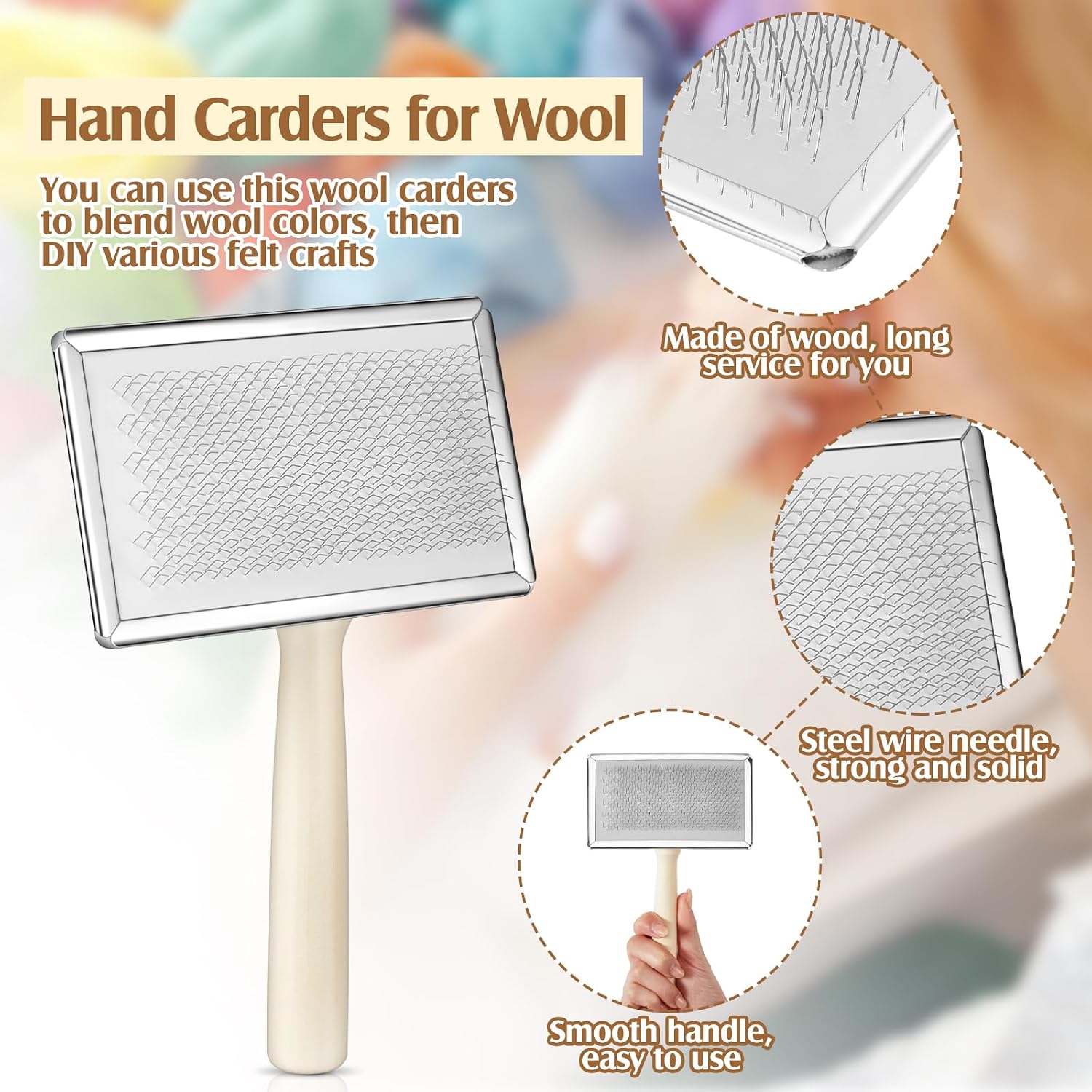Tessco for you 2 Pcs Wool Carders, Hand Carders for Wool Needle Felting Brush Needle Felting Carding Brushes Tools for Craft Felt Project(Gray,Large,Classic Style)