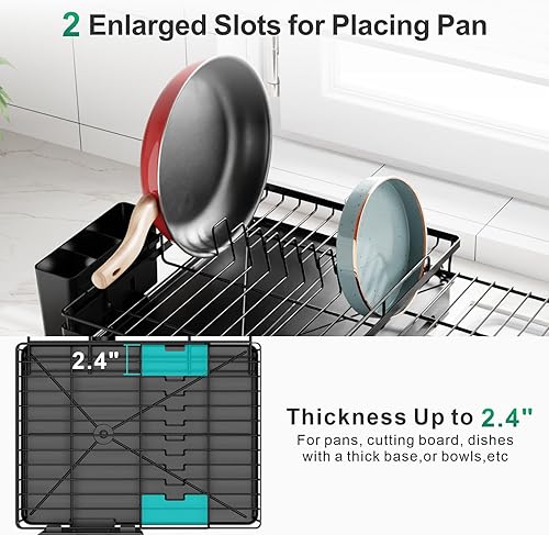 Miniatura 6 de GSlife Escurridor de platos con escurridor  Escurridor de platos expandible 2 en 1 para encimera y fregadero de cocina, escurridor de platos de