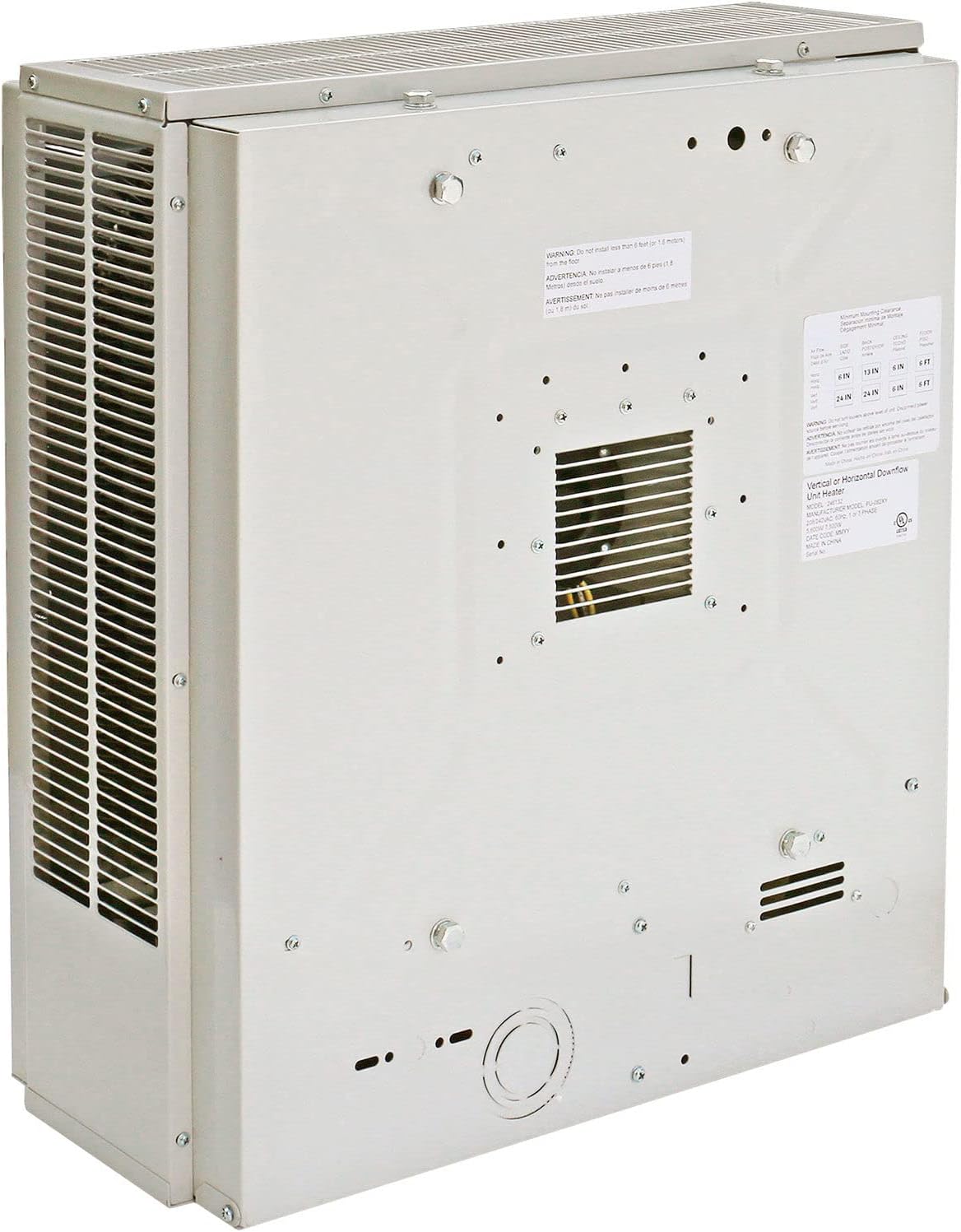 Global Industrial Steel Unit Heater, Horizontal or Vertical Downflow, Multi-Watt 7.5-5.6KW, 208-240V, 25600 BTU, Wall or Ceiling Mount, 19"W x 8-1/2"D x 21-7/16"H