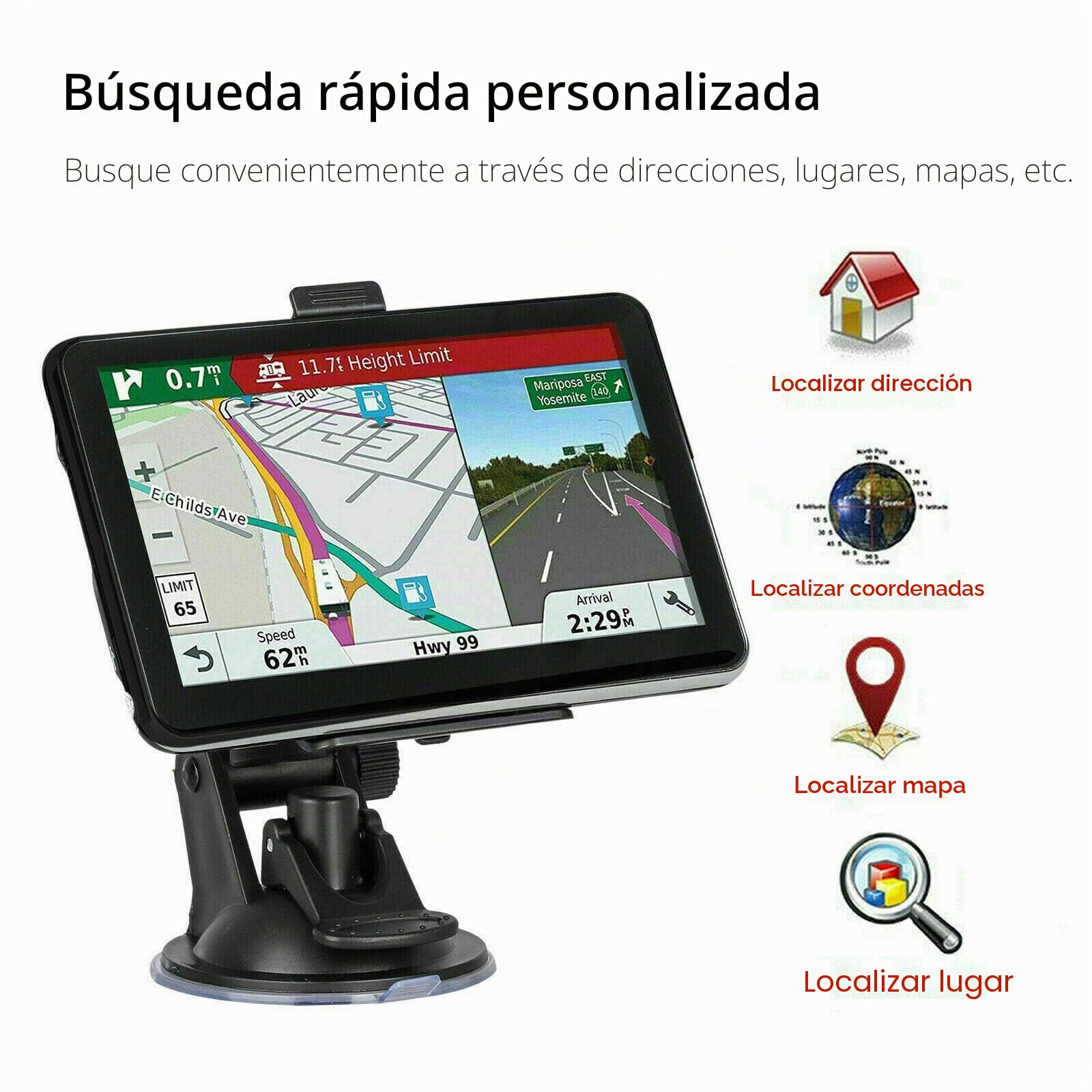 Riloer Navegador GPS portátil para coche, 7 pulgadas para camión, coche, pantalla táctil capacitiva, mapa de alta definición, FM, consola de coche 3D