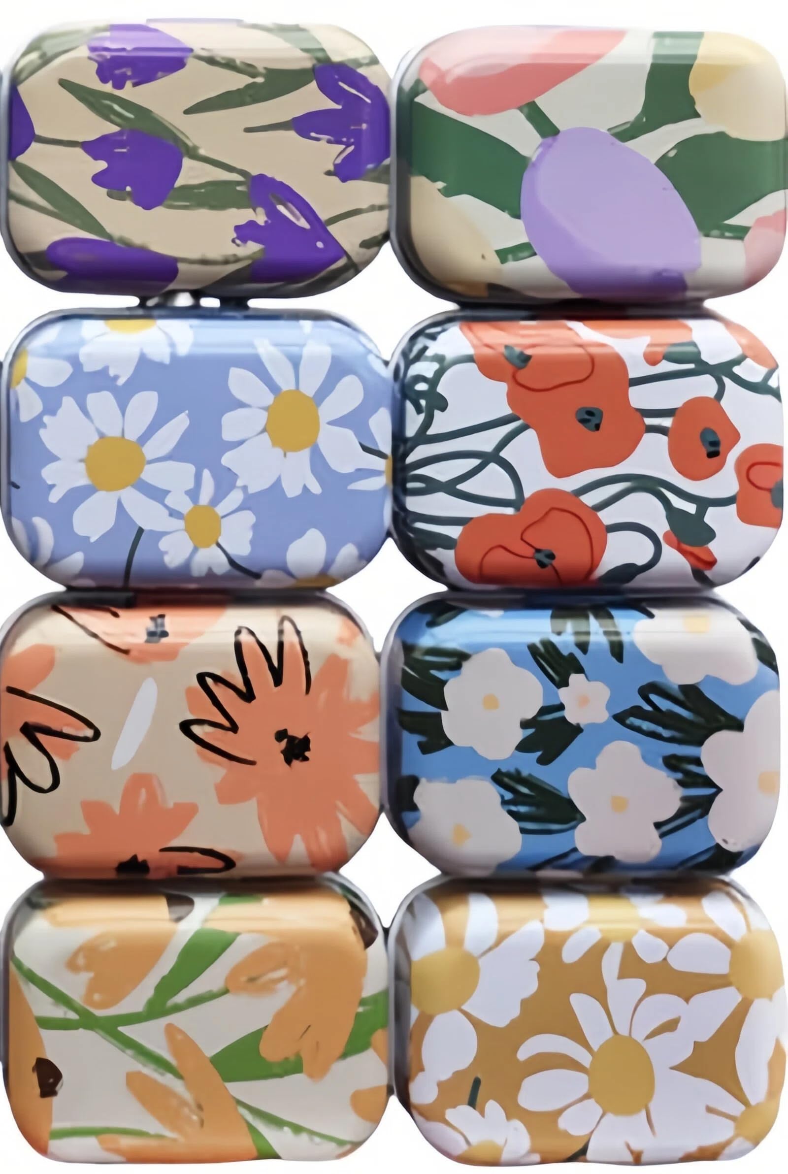 8Pcs Metal Hinged Tin Box Container Floral Farmhouse Rustic Mini Portable Small Storage Container Kit with Lid for