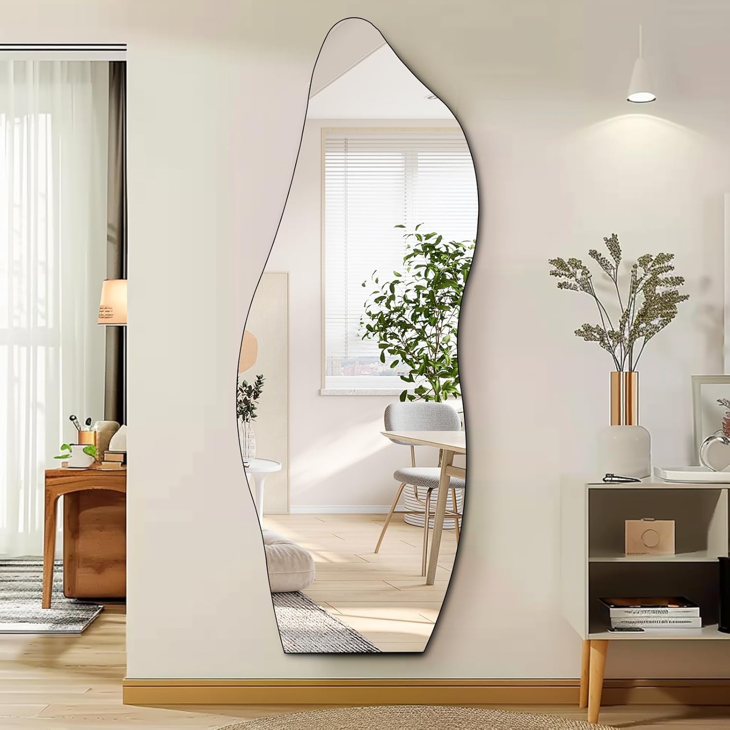 QDSSDECO Full Length Mirror 63"x24" Irregular Wall Mirror Wave Frameless for Living Room Bathroom Bedroom Entryway Decor Cloud