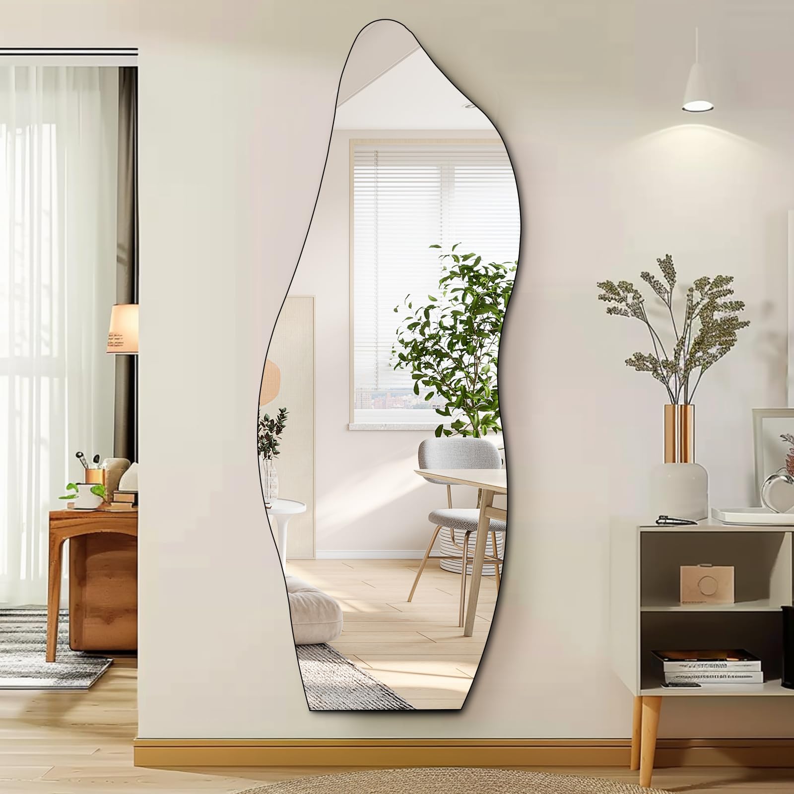 QDSSDECO Full Length Mirror 63"x24" Irregular Wall Mirror Wave Frameless for Living Room Bathroom Bedroom Entryway Decor