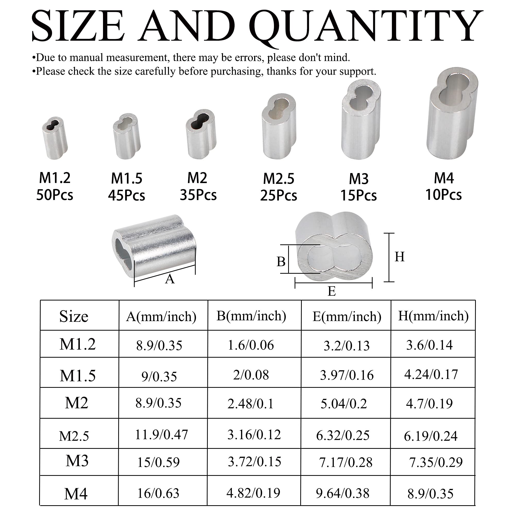 315 PCS M1.2 / M1.5 / M2 / M2.5 / M3 / M4 / M5 / M6 Wire Rope 8-shaped Aluminum Sleeve - View #8