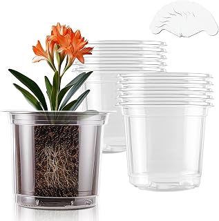 SupKing 5 Inch Clear Plant Nursery Pots Durable Plastic Seed Starter 8 Packs Large Orchid Flower Pot with Drainage Holes for Transplanting Succulents Cuttings Seedlings Bonus 15 Labels