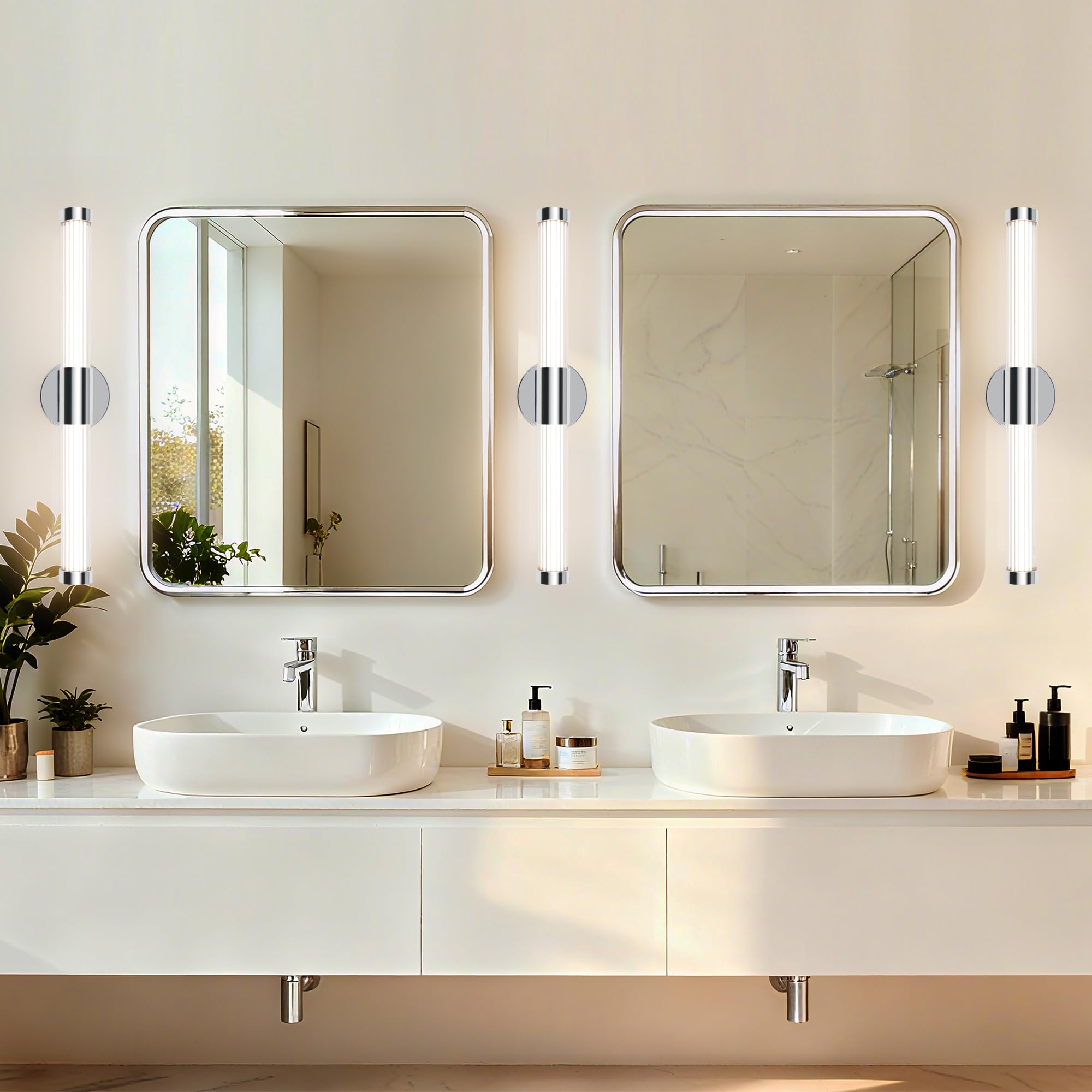 MantoLite Lampada Specchio LED 60cm da Bagno Cromatura a Parete Murale | Lampada led bagno 12w 3cct orientabile 360° ip44 ideale per specchio e illuminazione quadri design moderno