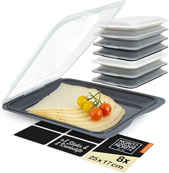 Moritz & Moritz Cold Food Containers Set of 8 Dark Stackable Food Storage Containers with Lid for Storing Sausage Cheese Much More - Includes Blackboard Stickers for Labelling