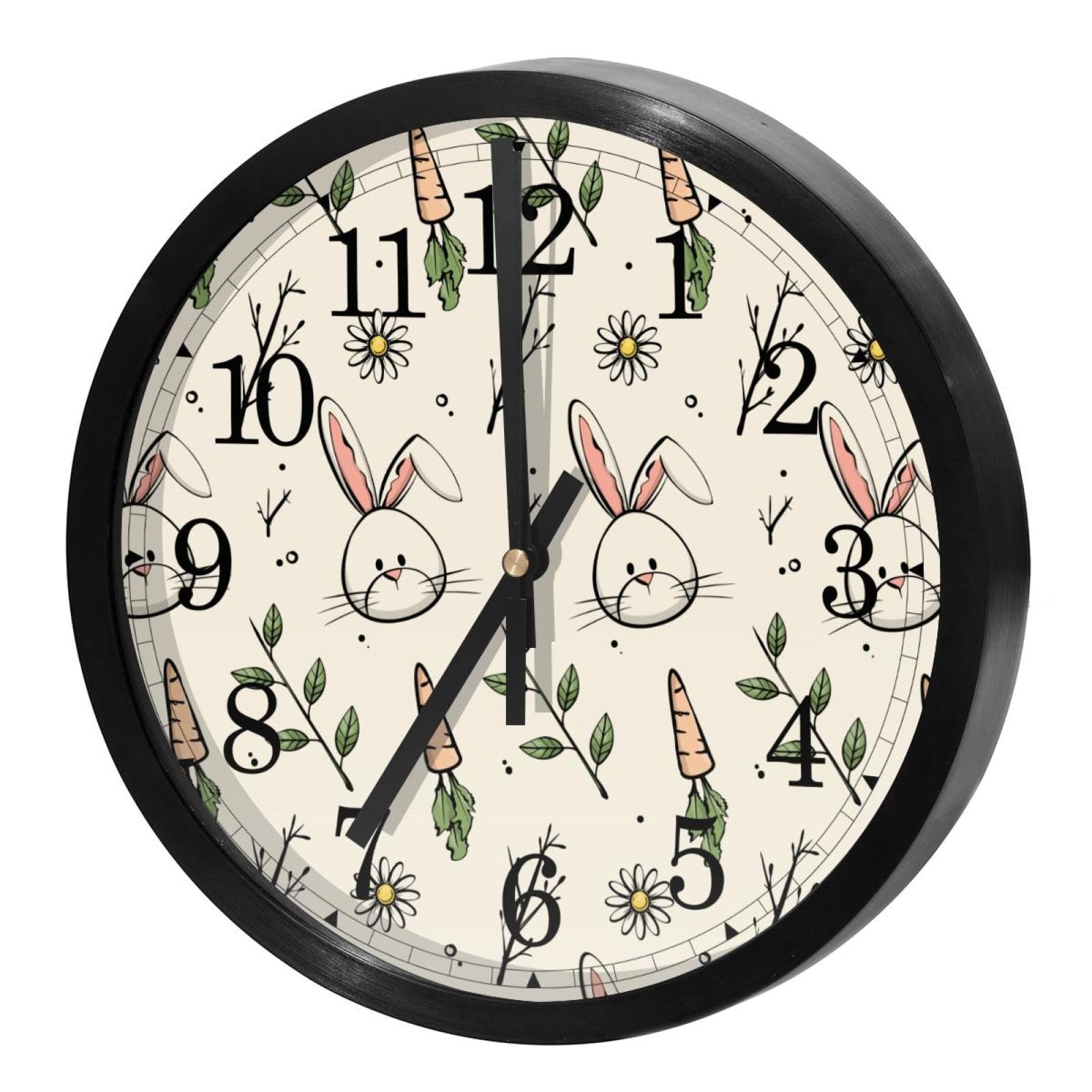 Horloge murale ronde lapin de Pâques pour décorer la chambre d'enfant