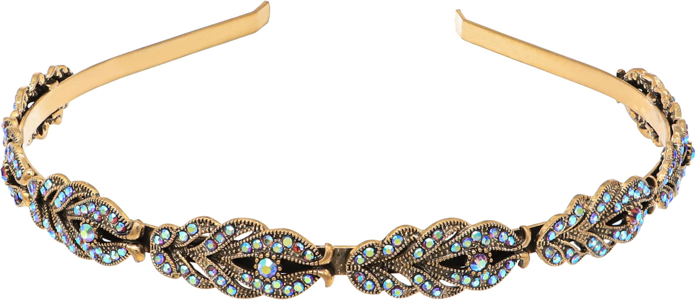 Oriamour Flower Design Rhinestone Crystal Wedding Headband Bridal Headpieces Simple Design Bridal Headband (Bronze Purple AB)