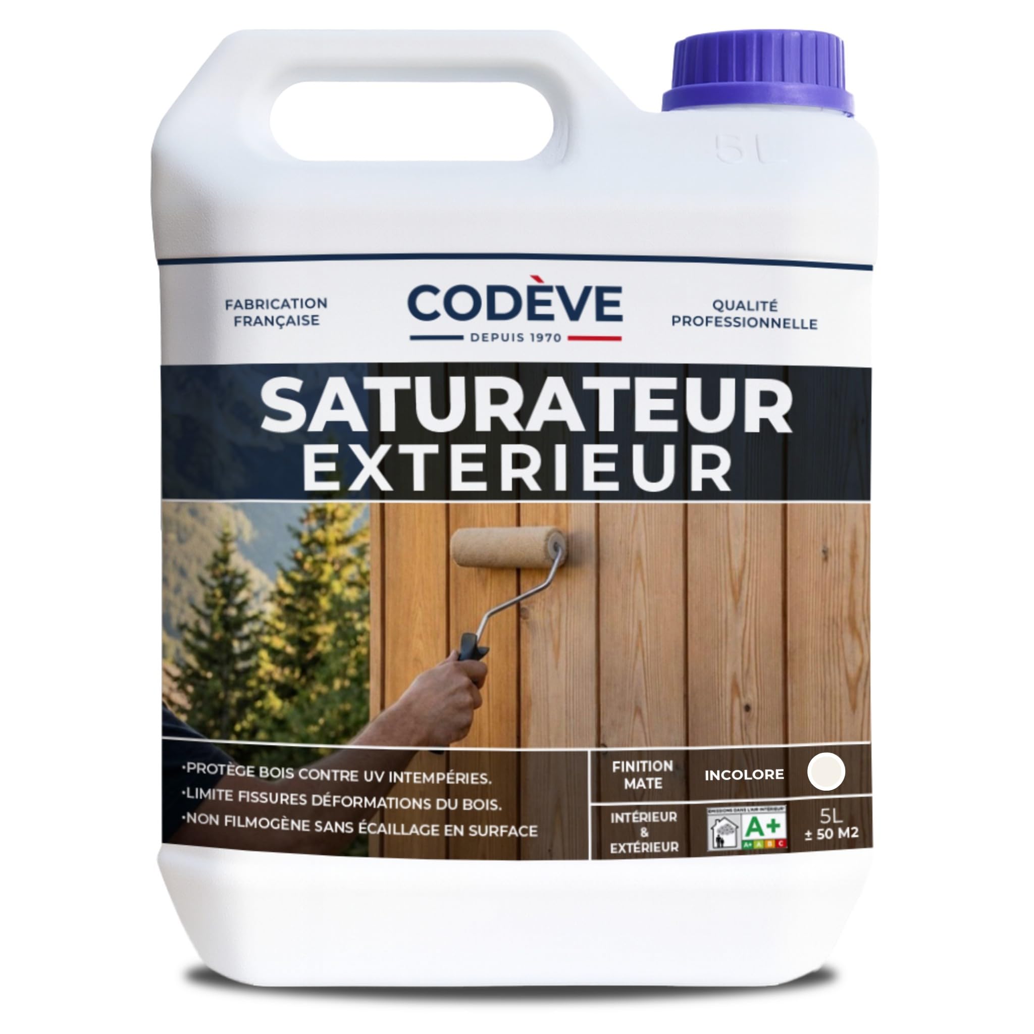 Saturateur Bois Exterieur - Codeve Bois - 5L - Intérieur/extérieur - Non Filmogène Pour Bois Extérieurs Soumis Aux Uv Et Intempéries.