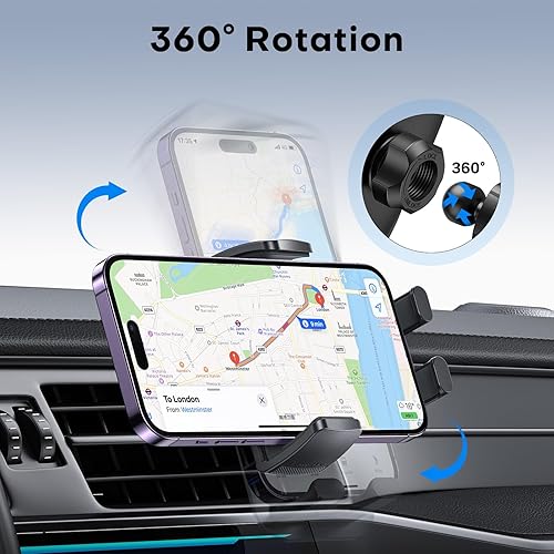 Miniatura 5 de OMOTON Soporte de teléfono para ventilación de automóvil, gancho de metal de resorte, manos libres y súper estable, compatible con iPhone, Samsung,