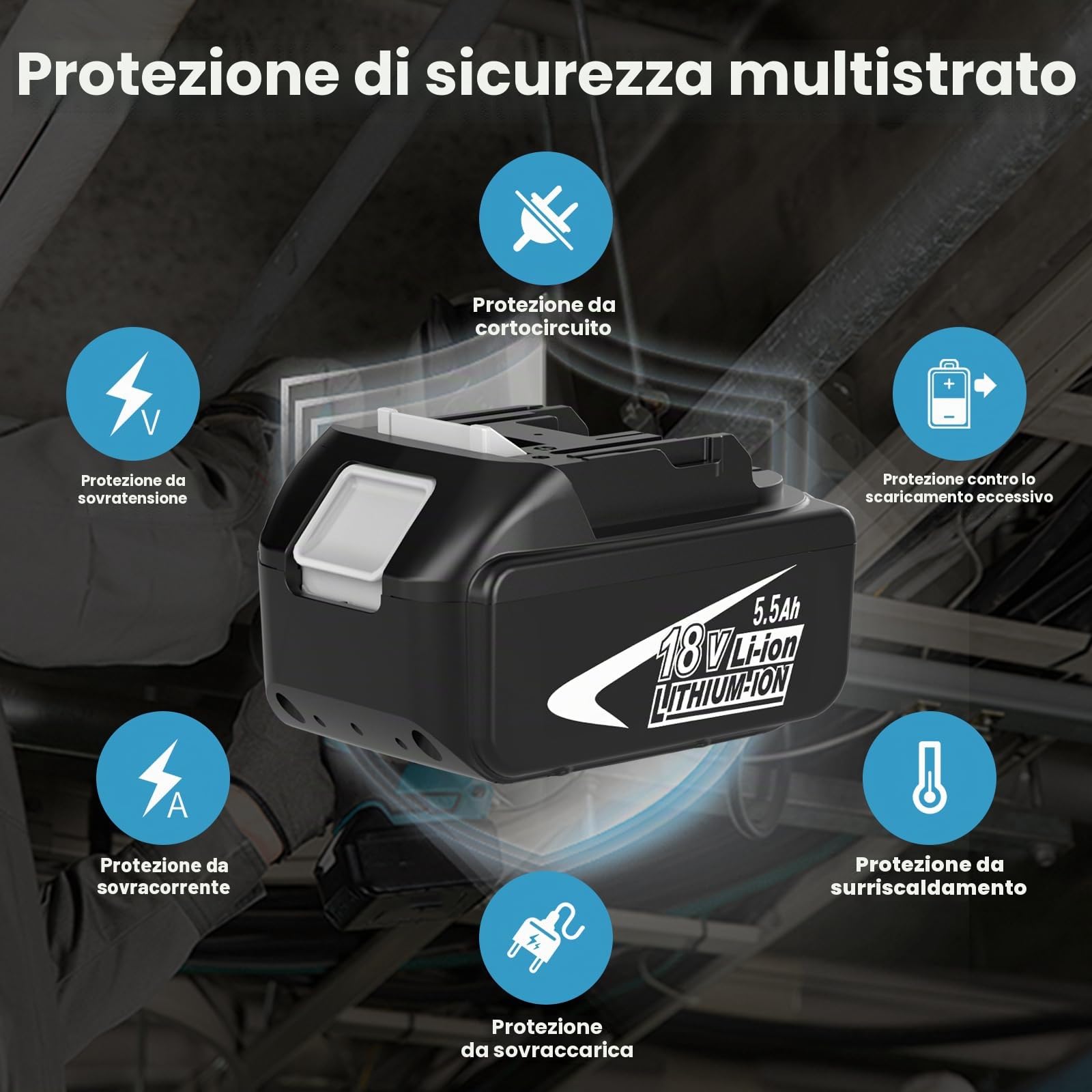 2X BL1860B Ricambio per Makita Batteria 18V 5,5Ah + Caricatore DC18RF BL1850B BL1840B BL1830B BL1820B BL1815N BL1890 con indicatore LED