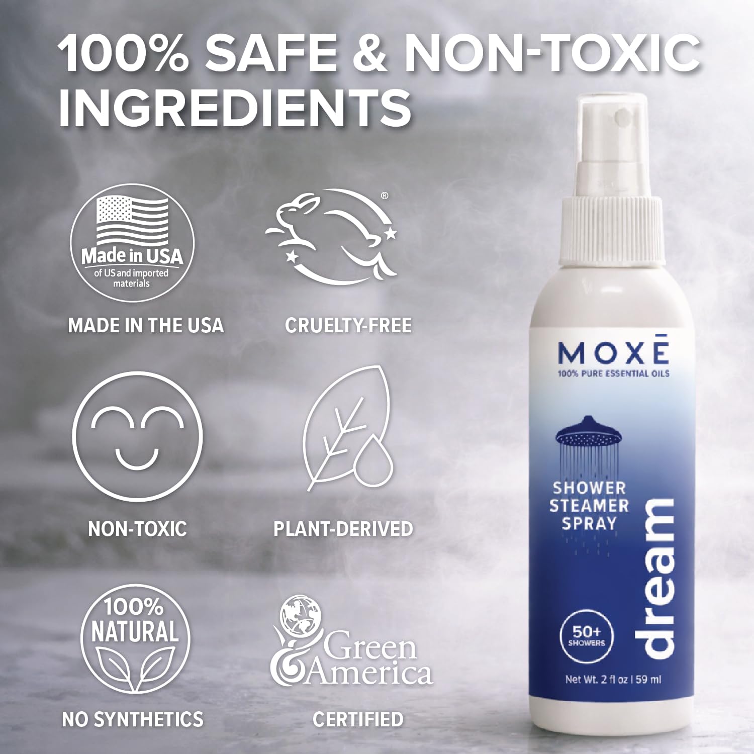 MOXE Aromatherapy Shower Mist Variety Pack, Eucalyptus, Lavender, Breathe and Dream, Spa Steam Spray, Natural 100% Essential Oils, Made in USA, Aromatherapy, Sinus Congestion Relief, 4 Pack (8oz)