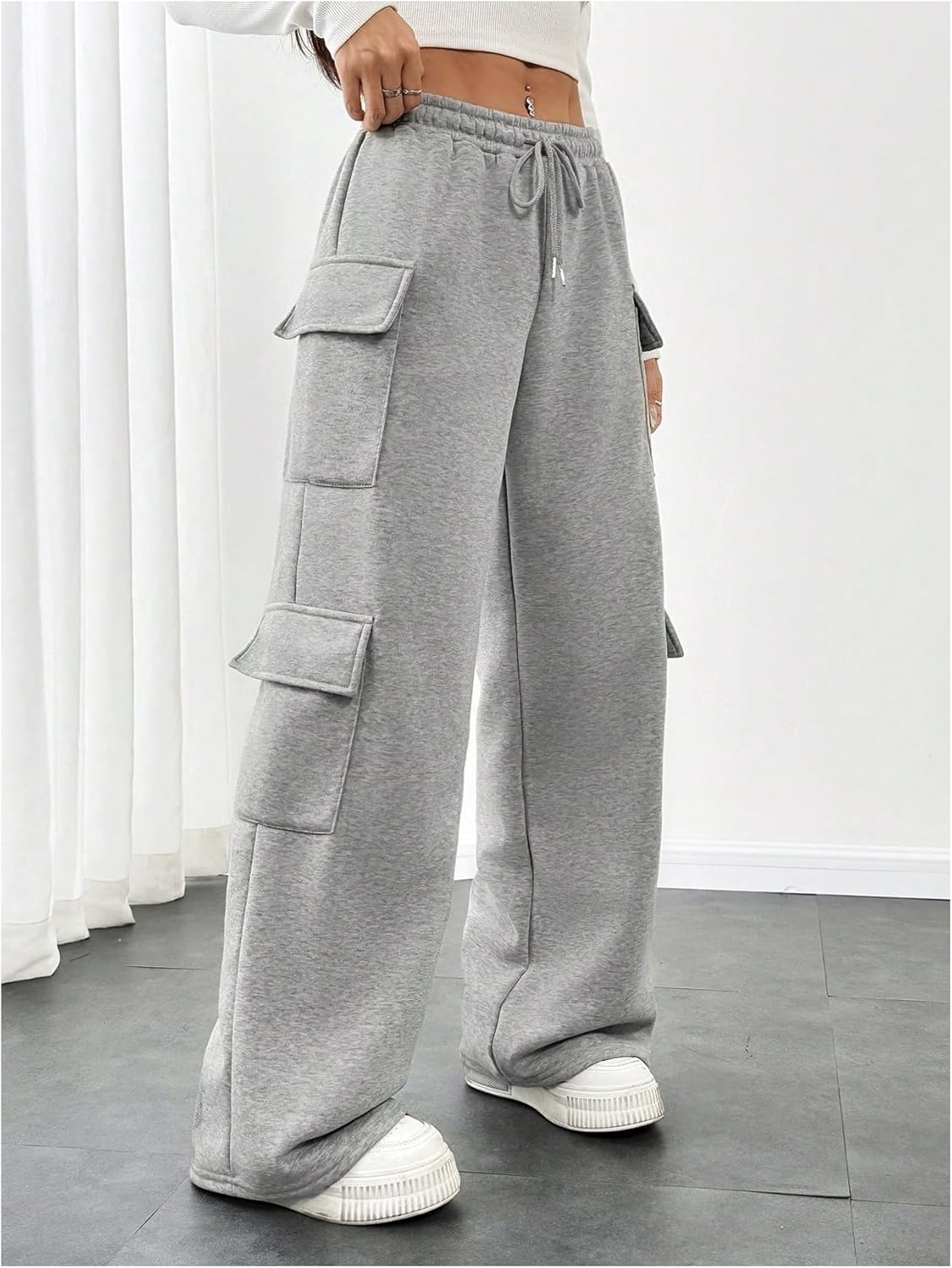 Women's Wide Leg Sweatpants Drawstring Waist Baggy Cargo Pants Casual Trousers with Pockets - Image 2