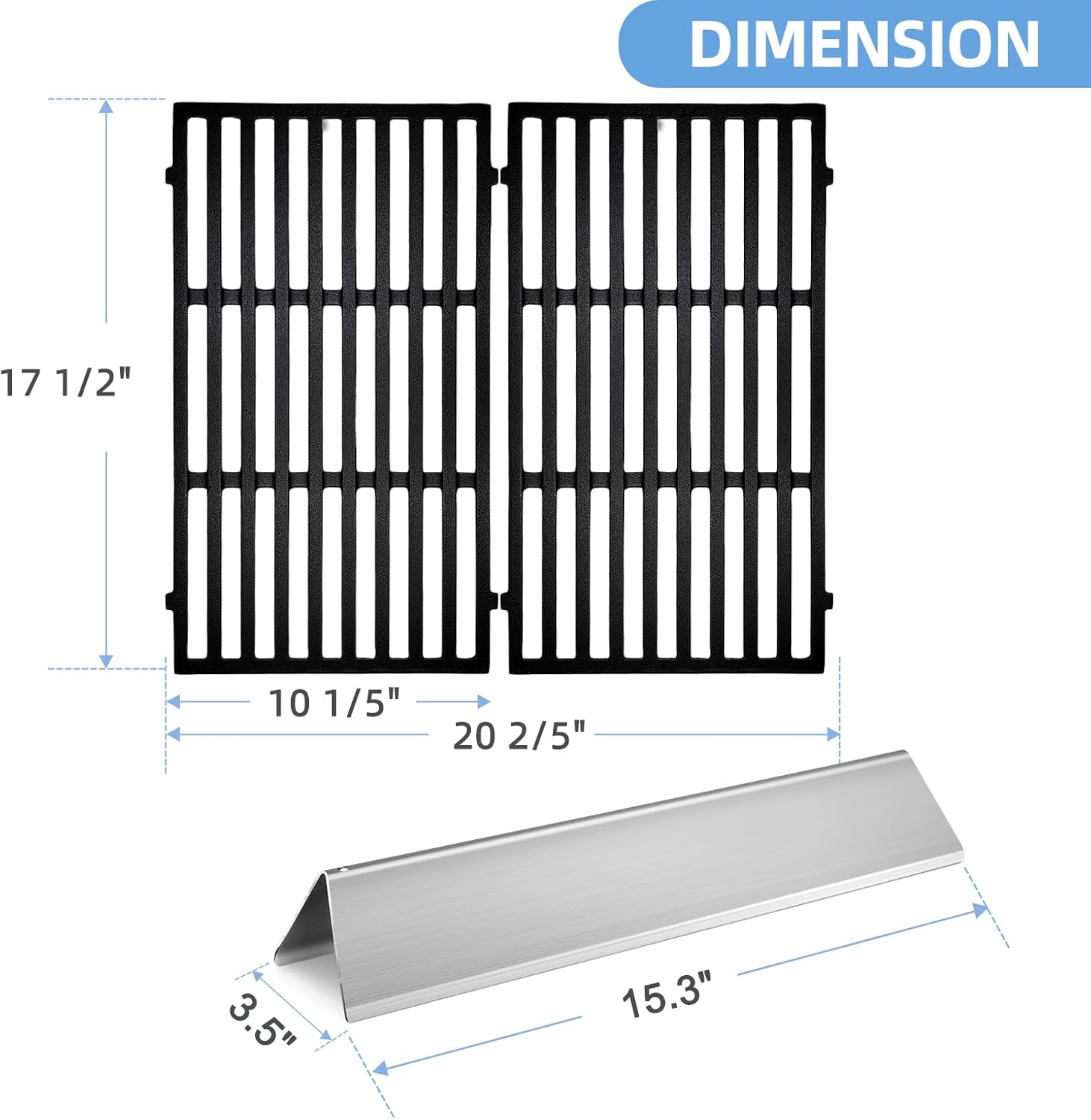 7637 Cast Iron Grate with 7635 Stainless Steel Flavorizer for Weber Spirit Grill Parts, Replacement for Weber Spirit I & II 200 Series, Spirit E210, S210, E220, S220 Grill