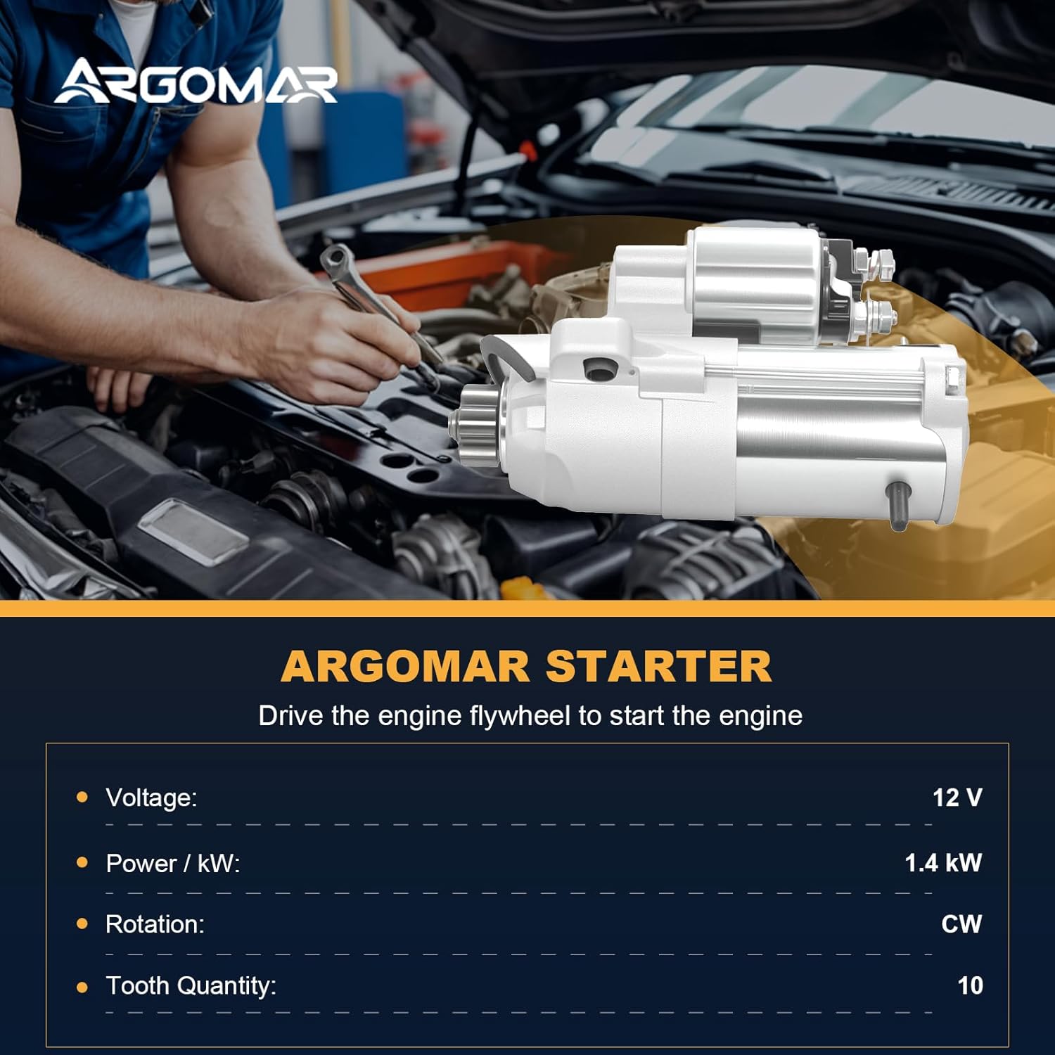 Starter Motor Compatible with Ford Explorer 11-19, Edge 07-18, Flex 09-19, Taurus 08-19 & Lincoln MKZ 13-16, MKX 07-18, MKS 09-16, MKT & Mercury Sable 08-09, 3.5L 3.7L, 12V 1.4KW 10T CCW 6692N