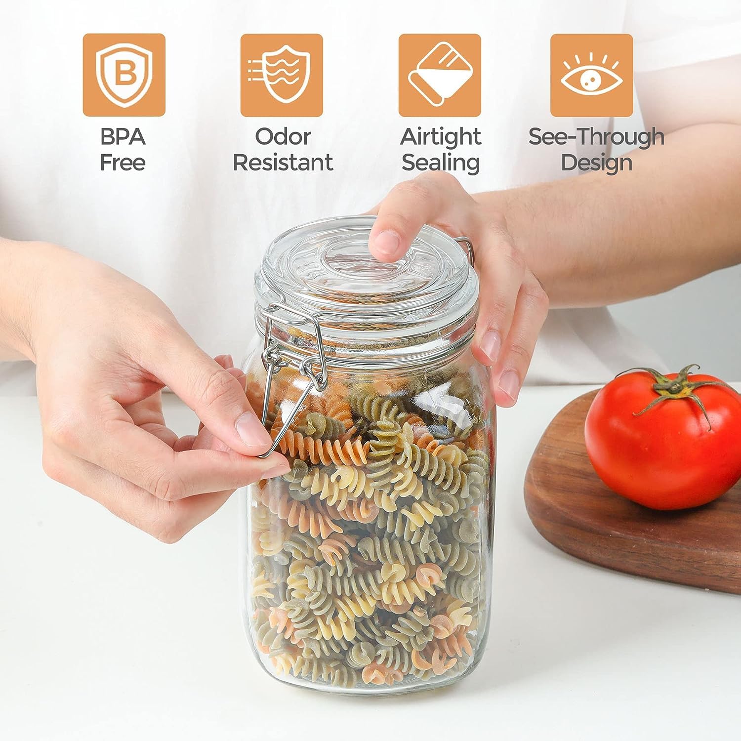 DIOZYRA 3 Pack Airtight Glass Canister Set - Square Food Storage Jars With Seal Wire Clip For Pantry Organization, 78 Oz