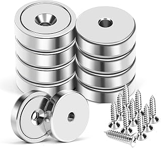 MIKEDE 10 Pack Strong Neodymium Cup Magnets, 70Lbs+ Holding Force Heavy Duty Round Base Cup Magnets with Countersunk Hole, Powerful Industrial Strength Rare Earth Magnet with Screws for Wall Mounting